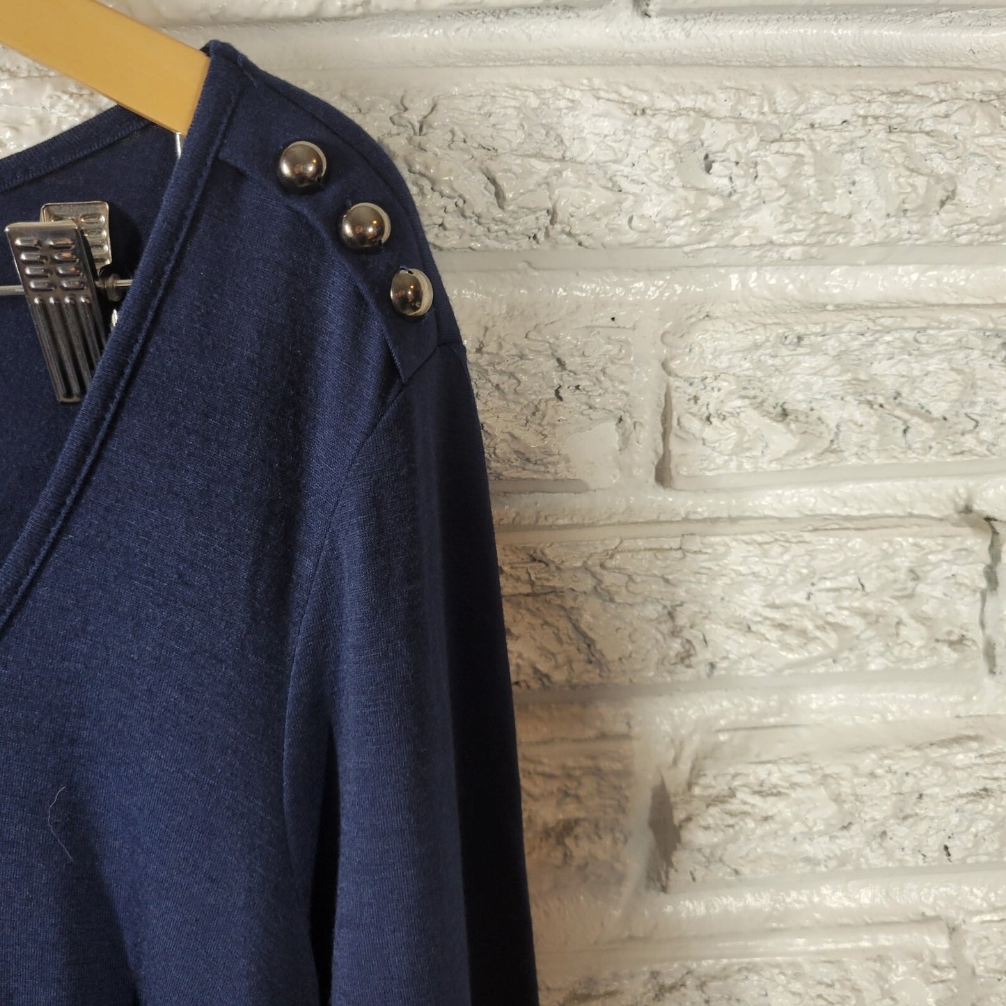 Ashley Stewart Women Dress 1X Plus Long Sleeve Blue High Low Deco Buttons Casual