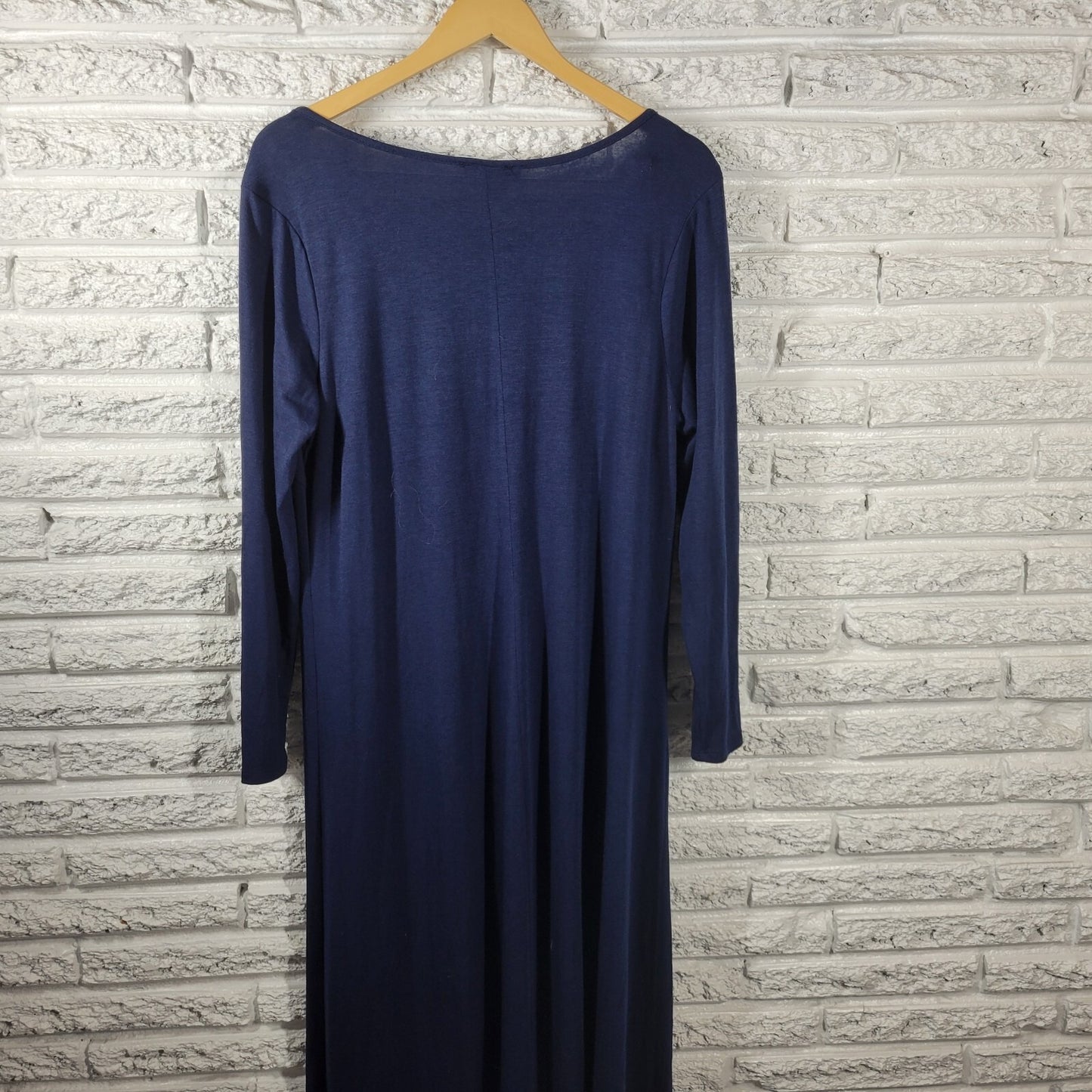 Ashley Stewart Women Dress 1X Plus Long Sleeve Blue High Low Deco Buttons Casual
