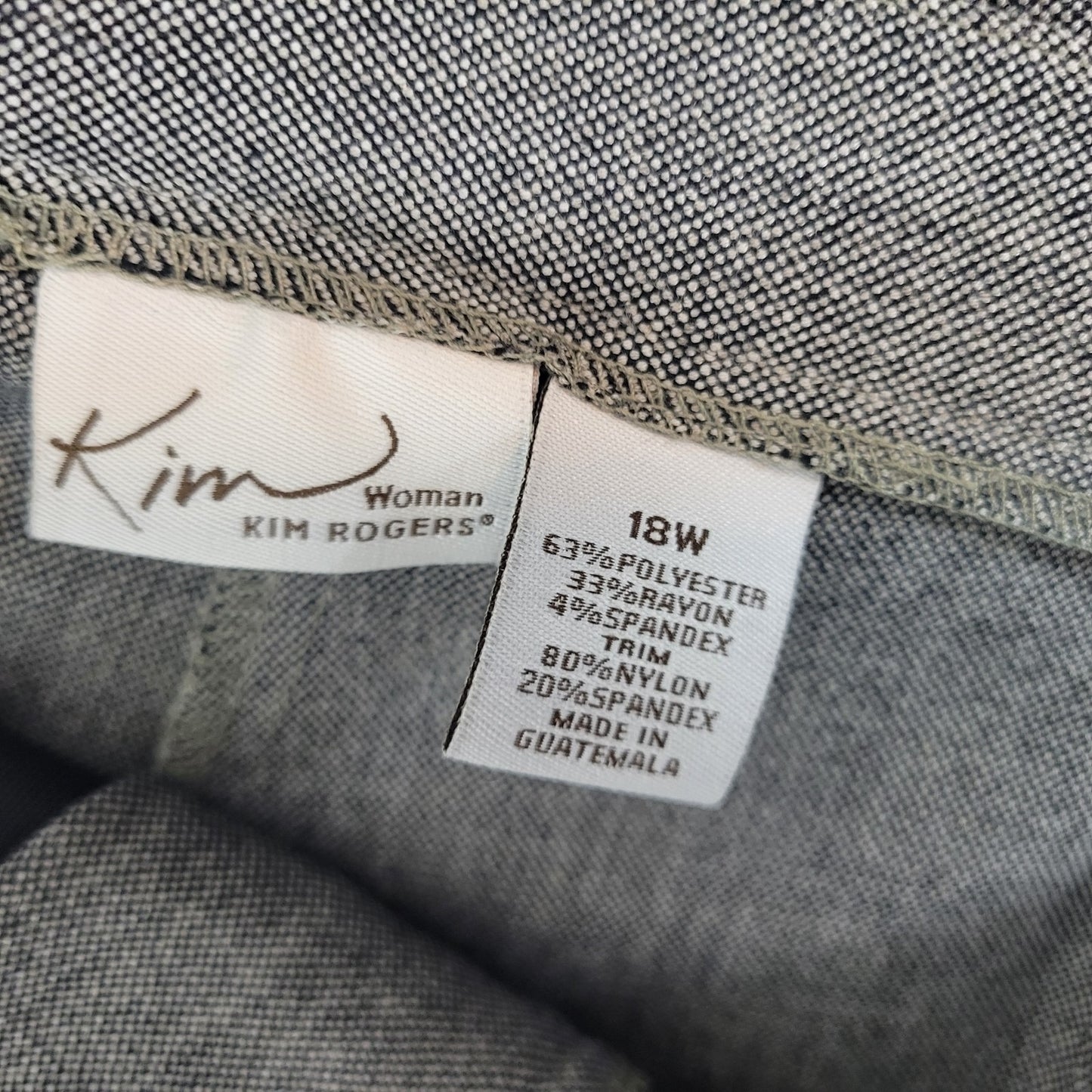 Kim Rogers Womens Pants 18W Plus Straight Leg Gray Zip Fly Poly Blend Career