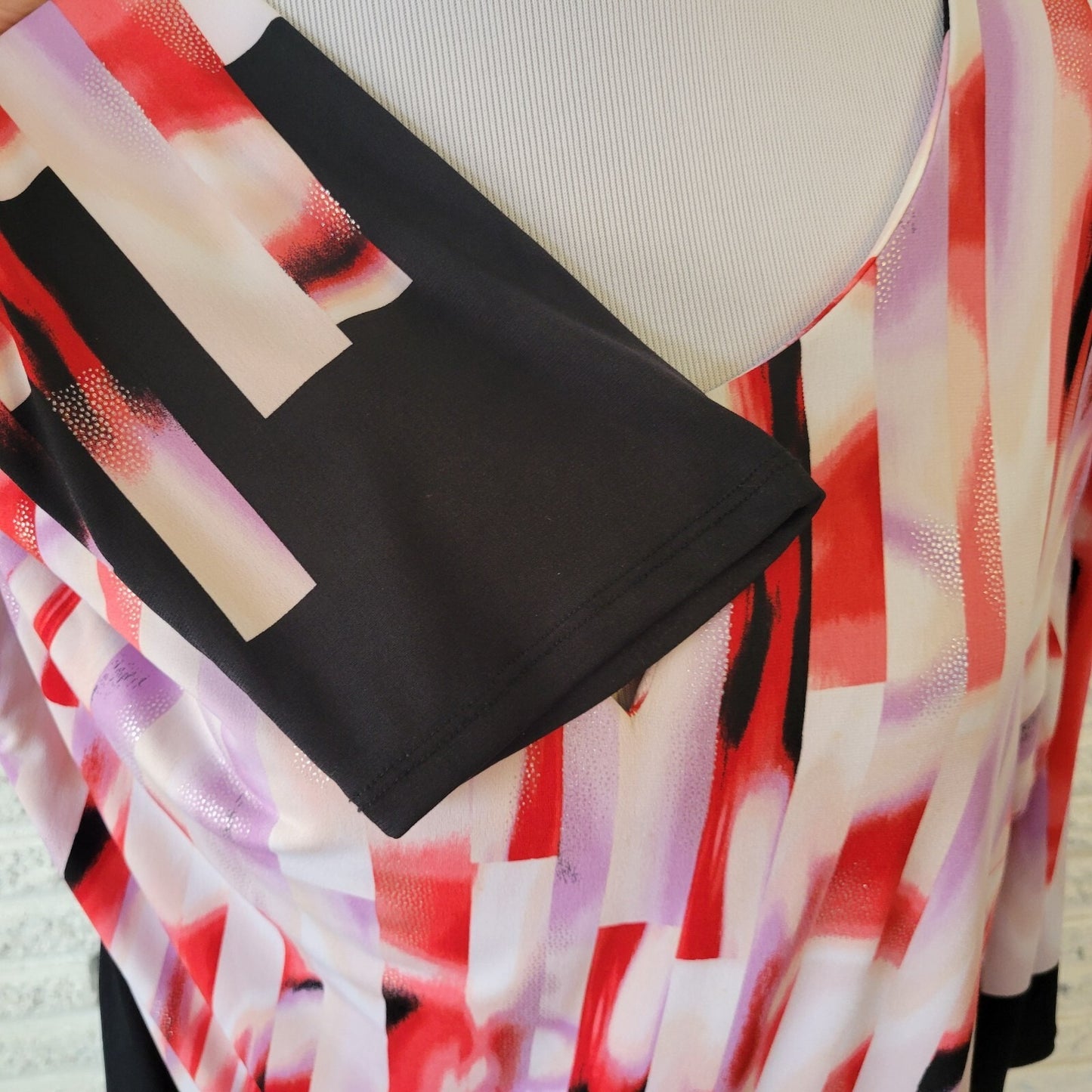 JM Collection Women Top XXL Plus Tunic Red Lavender Watercolor Keyhole Side Ties