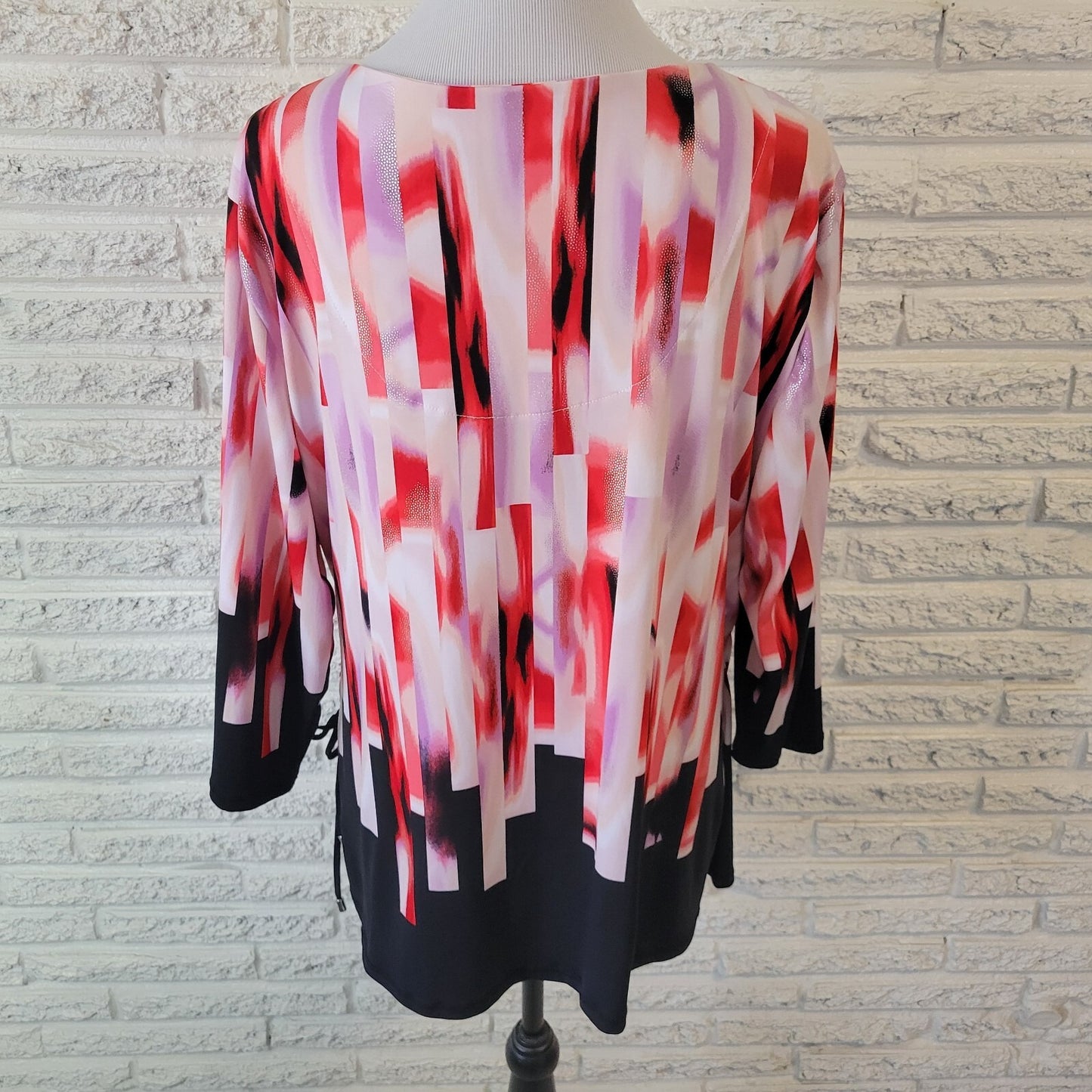 JM Collection Women Top XXL Plus Tunic Red Lavender Watercolor Keyhole Side Ties