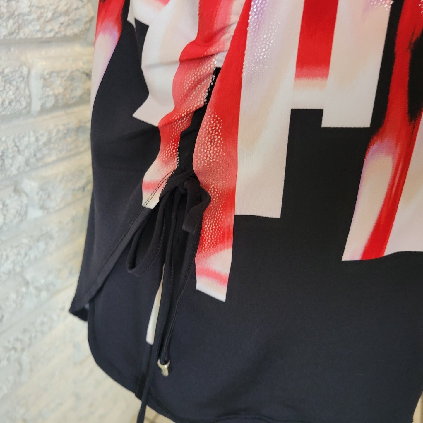 JM Collection Women Top XXL Plus Tunic Red Lavender Watercolor Keyhole Side Ties