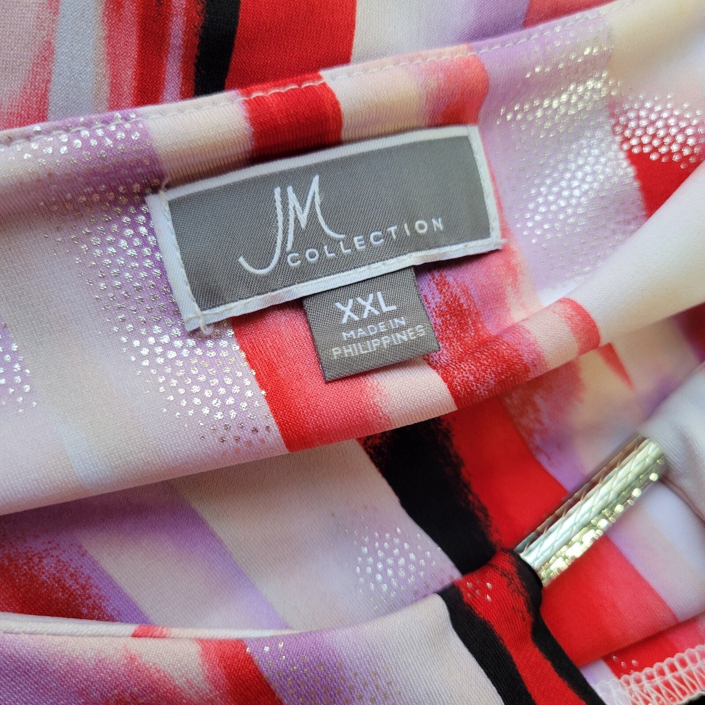 JM Collection Women Top XXL Plus Tunic Red Lavender Watercolor Keyhole Side Ties