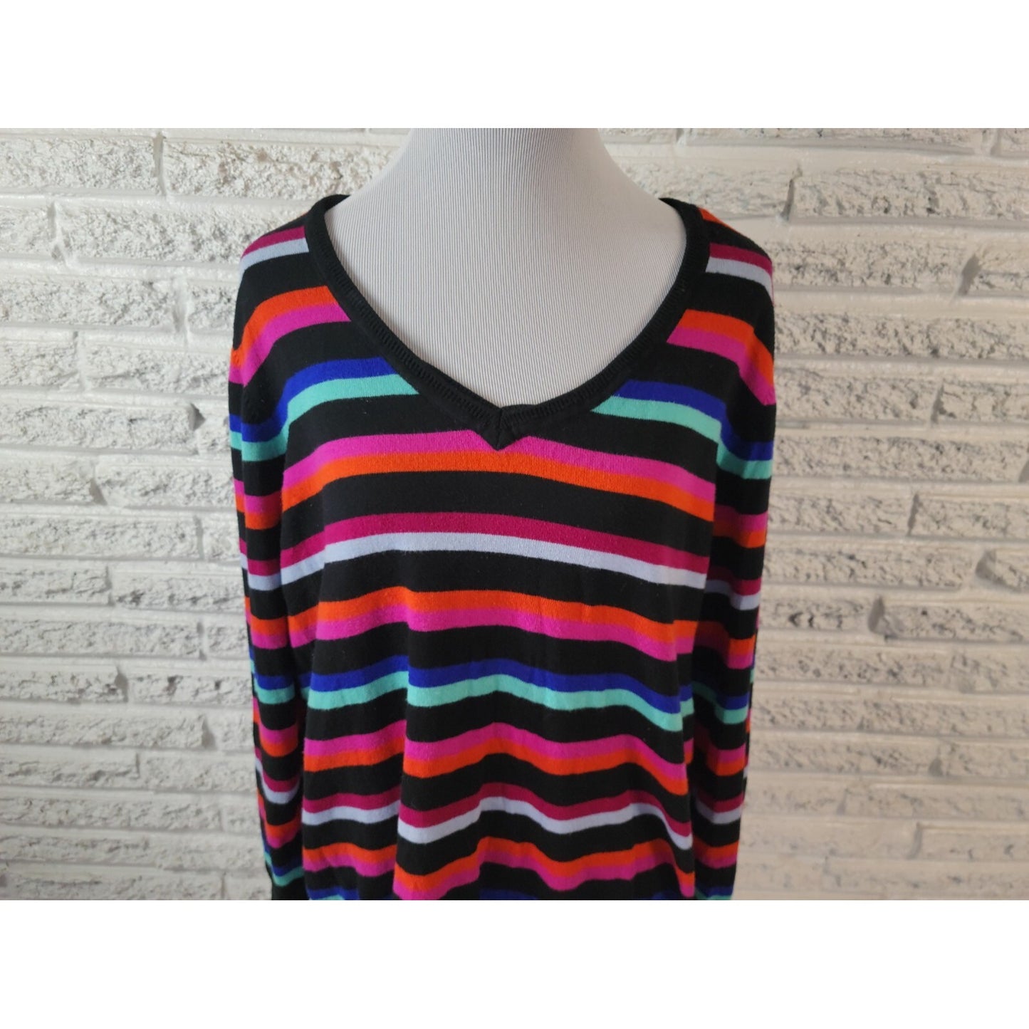 Worthington Womens Sweater 3X Plus Long Sleeve Pullover Cotton Blend Red Stripe