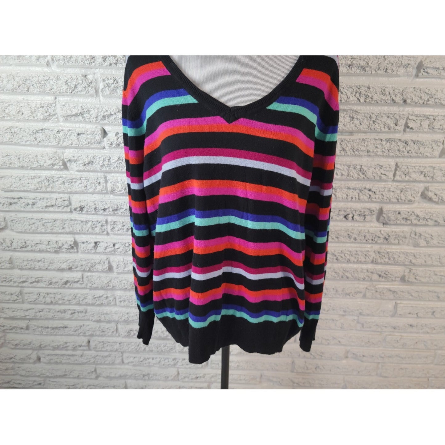 Worthington Womens Sweater 3X Plus Long Sleeve Pullover Cotton Blend Red Stripe