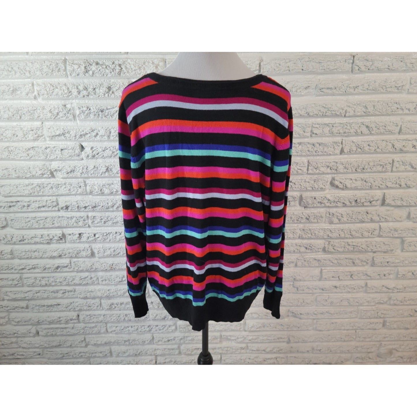 Worthington Womens Sweater 3X Plus Long Sleeve Pullover Cotton Blend Red Stripe