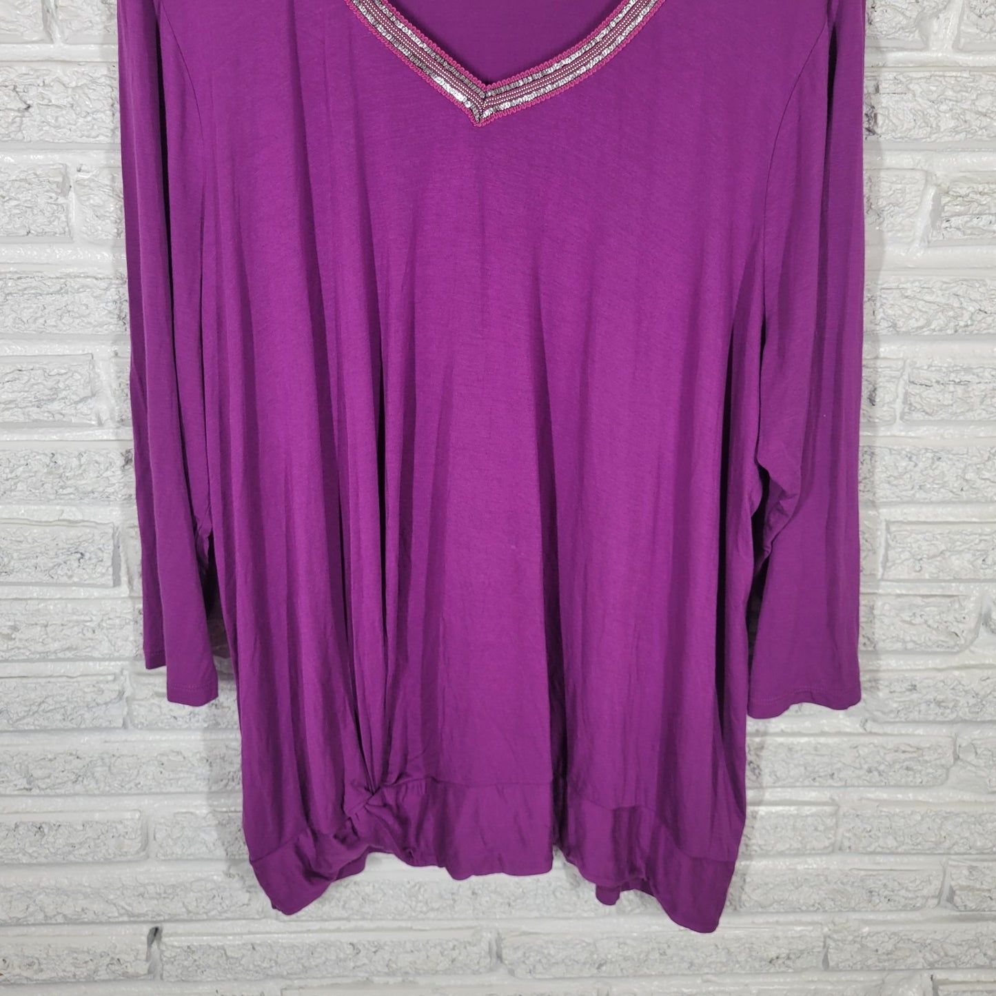 Avenue Womens Top 22 24 Plus 3/4 Sleeve Purple Semi Sheer Studded Lightweight