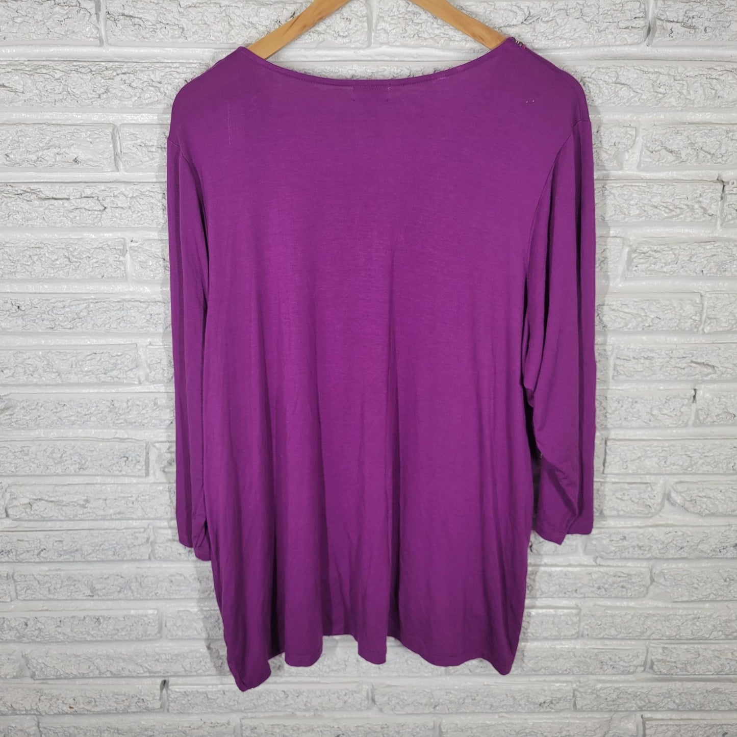 Avenue Womens Top 22 24 Plus 3/4 Sleeve Purple Semi Sheer Studded Lightweight