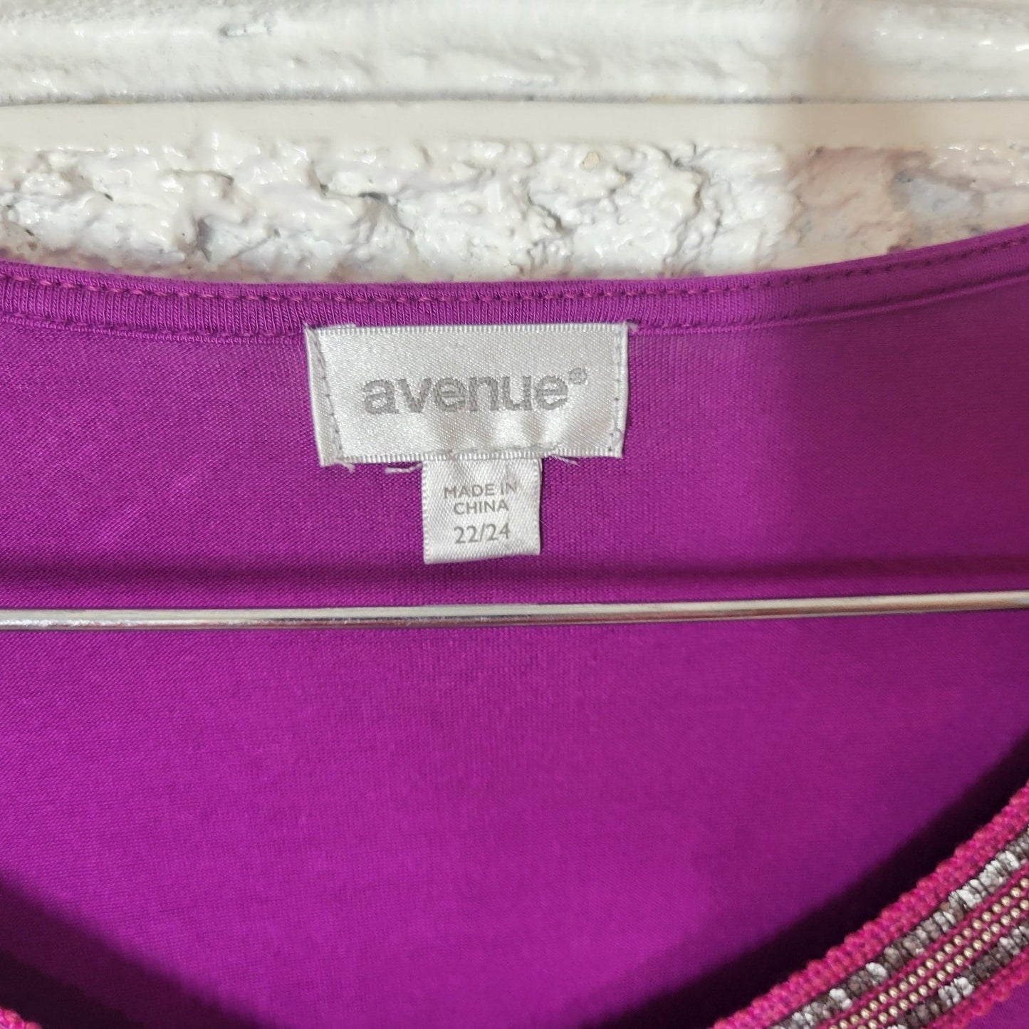 Avenue Womens Top 22 24 Plus 3/4 Sleeve Purple Semi Sheer Studded Lightweight