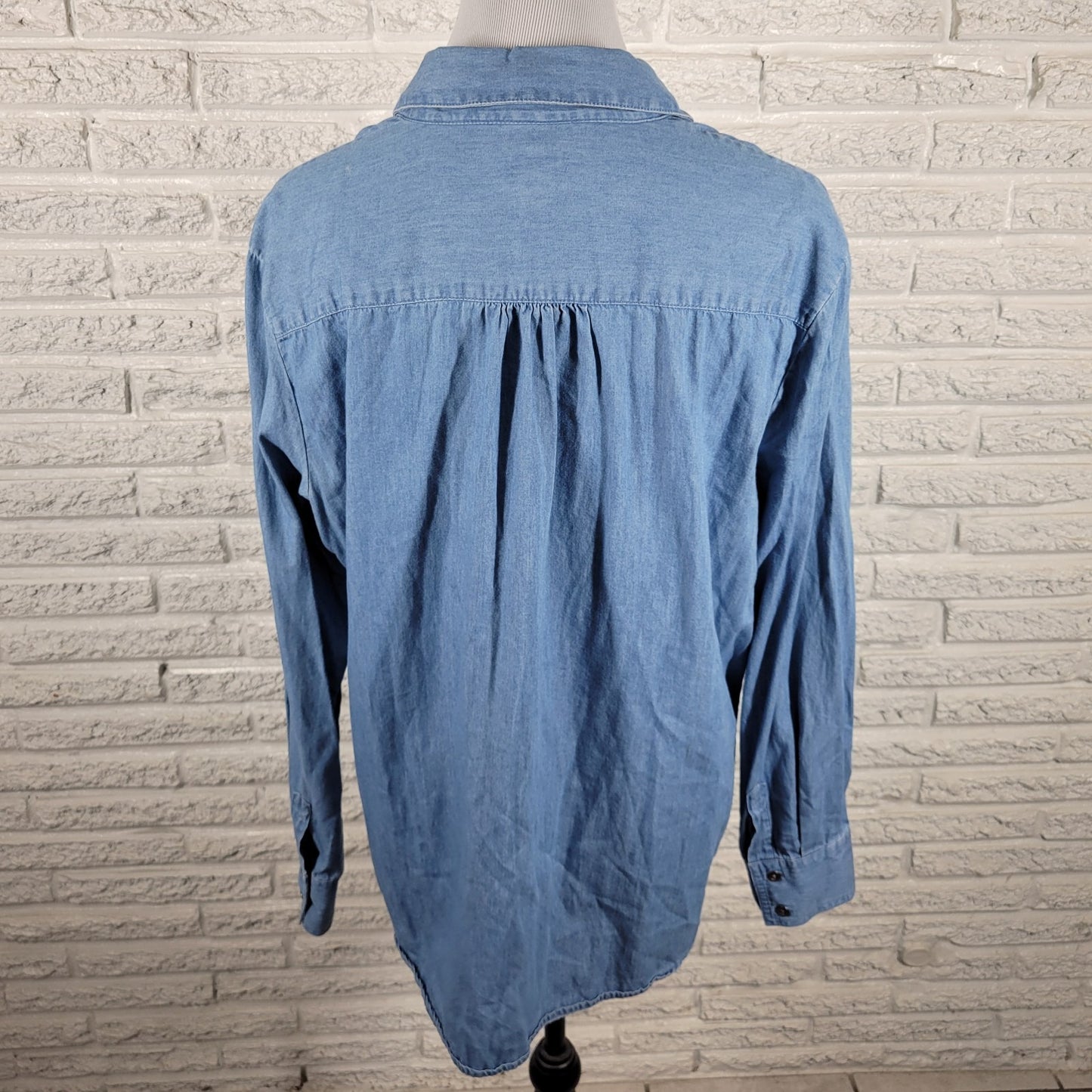 Chicos Additions Womens Top 3 Standard XL Blue Chambray Pockets Cotton Pleated