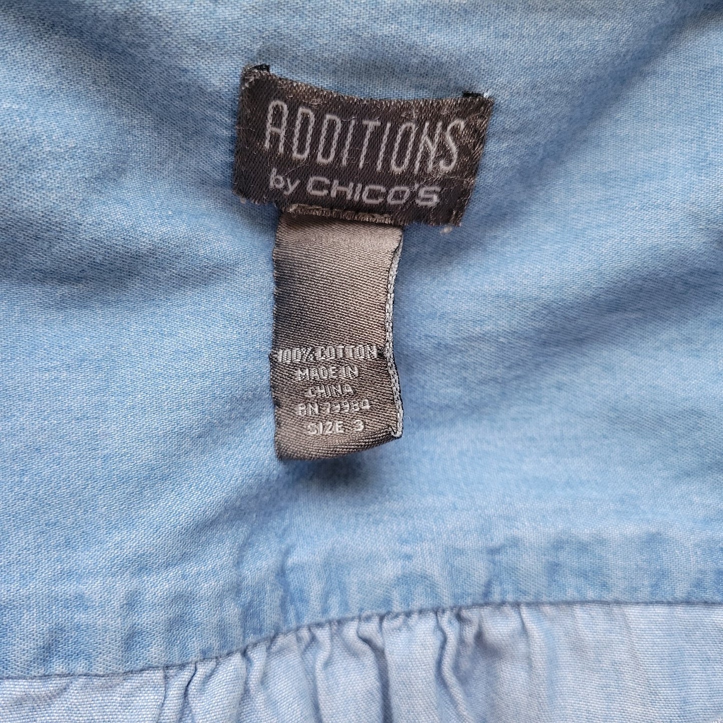 Chicos Additions Womens Top 3 Standard XL Blue Chambray Pockets Cotton Pleated