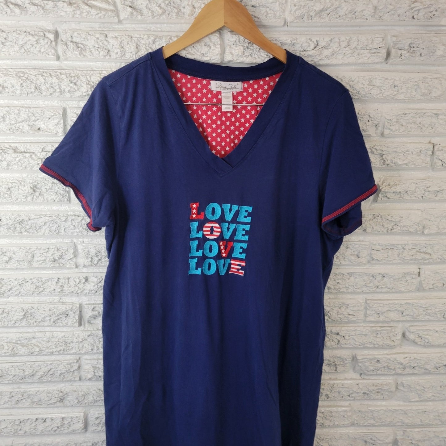 Rene Rofe 2X Womens Blue 4th of July Pajama Top Nightgown 100% Cotton BLU18E