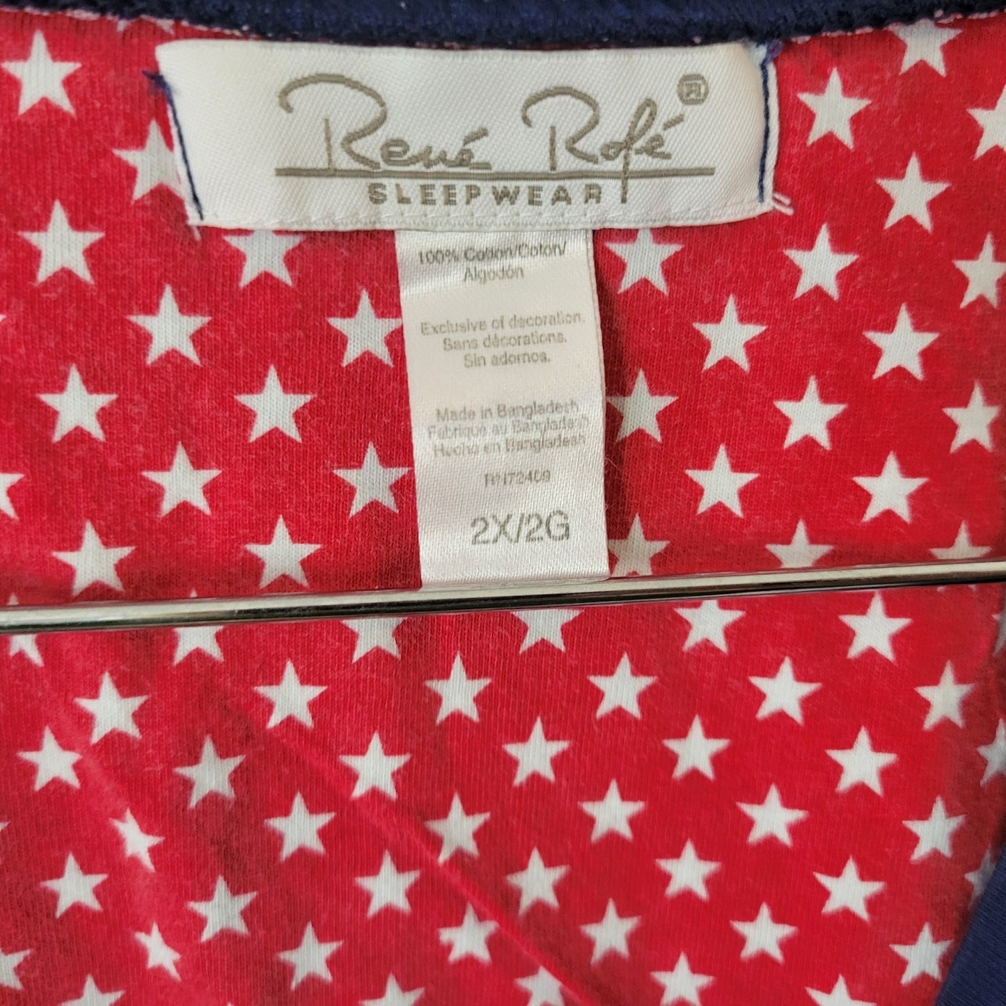 Rene Rofe 2X Womens Blue 4th of July Pajama Top Nightgown 100% Cotton BLU18E