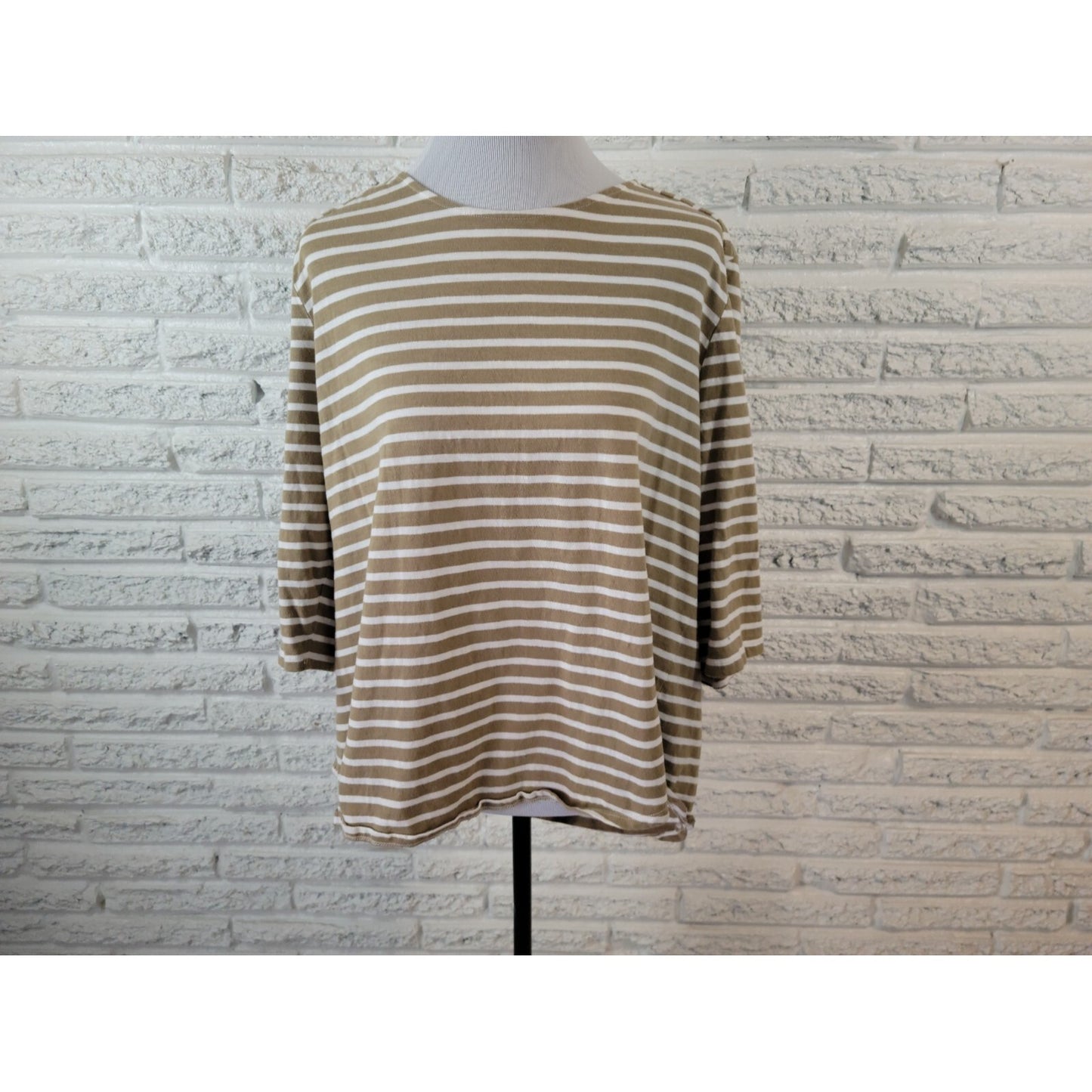 Coral Bay Womens Top 2X Plus Tee Pullover Cotton Lightweight Casual Tan Stripe