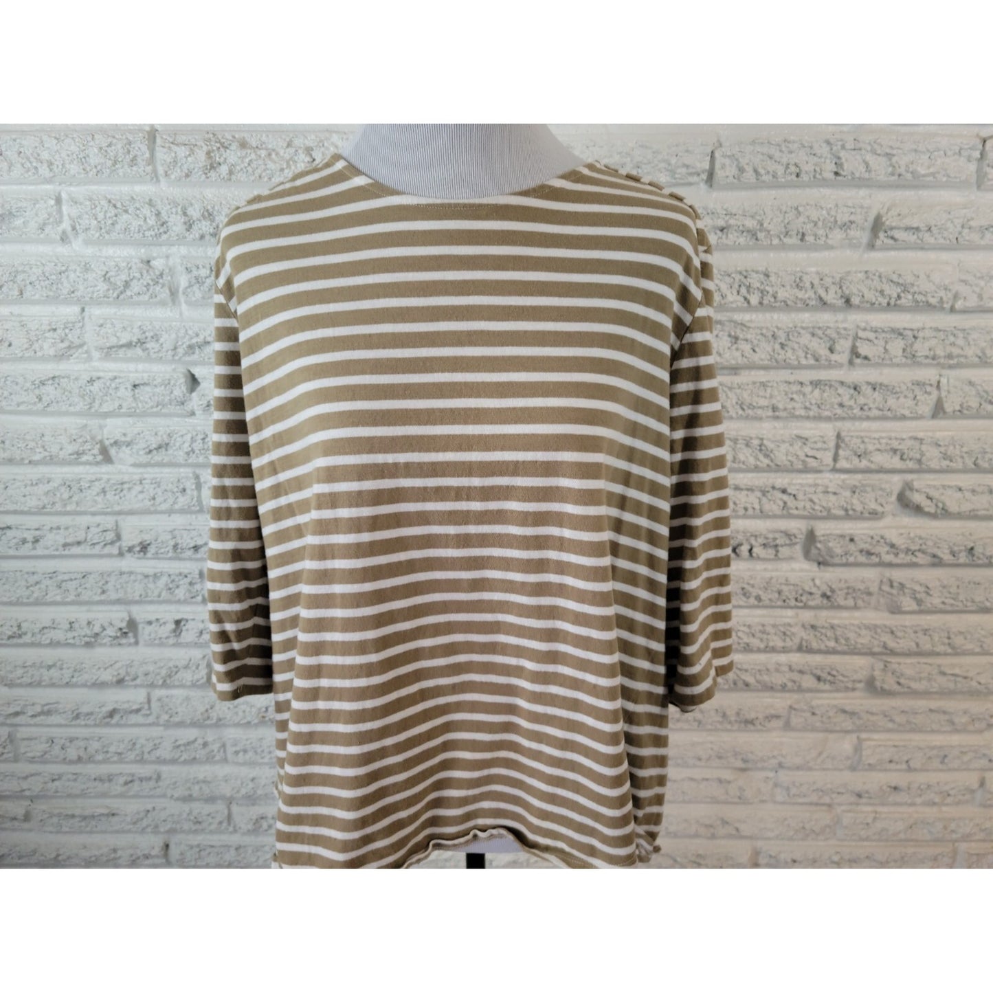 Coral Bay Womens Top 2X Plus Tee Pullover Cotton Lightweight Casual Tan Stripe