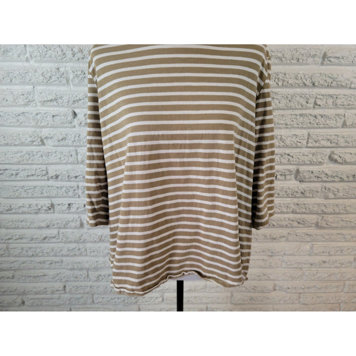 Coral Bay Womens Top 2X Plus Tee Pullover Cotton Lightweight Casual Tan Stripe