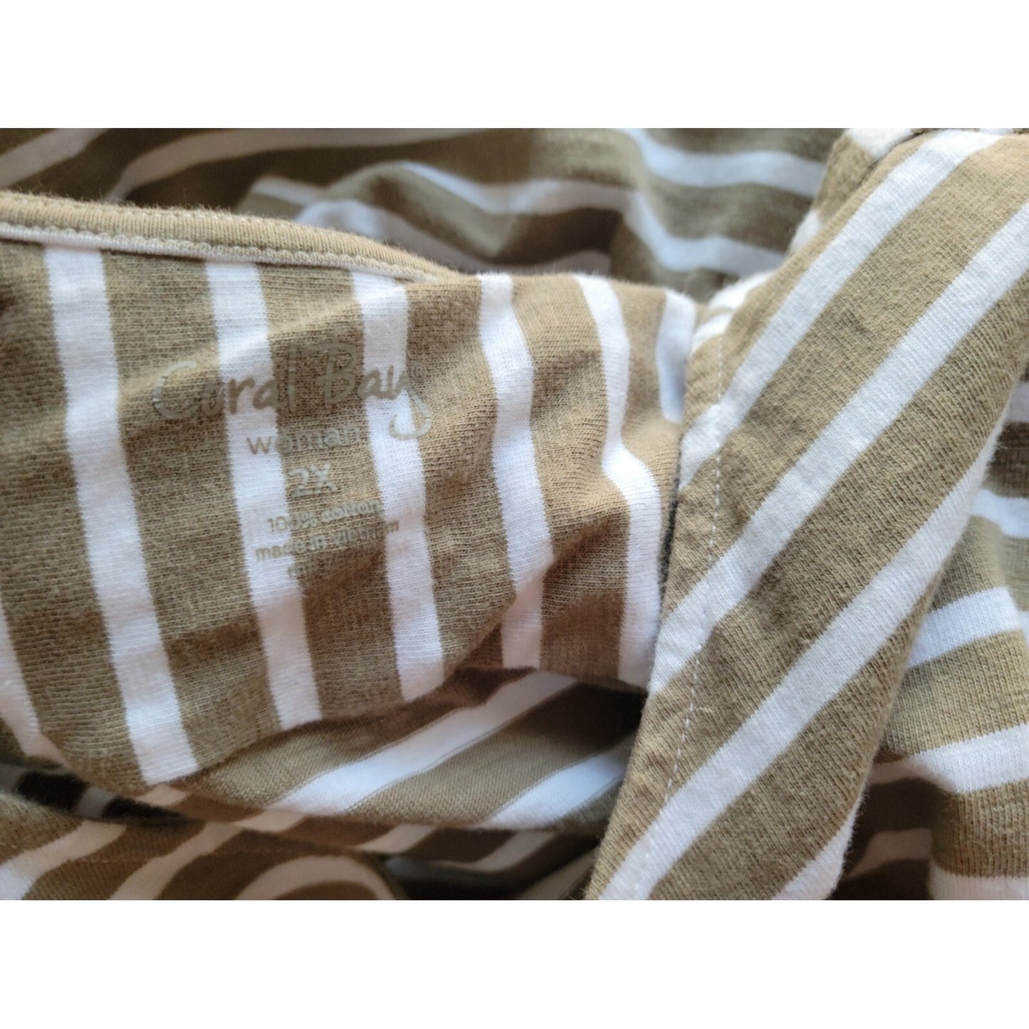 Coral Bay Womens Top 2X Plus Tee Pullover Cotton Lightweight Casual Tan Stripe