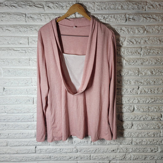 Womens Top 4XL Plus Long Sleeve Pale Pink Pullover Square Neck Poly Blend Draped