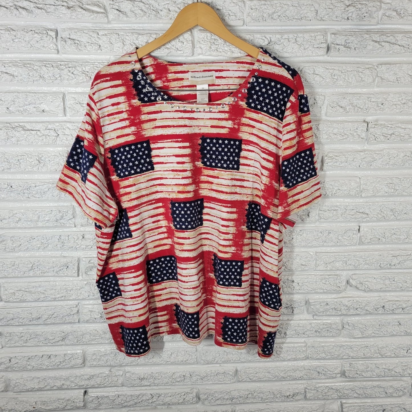 Fourth of July Alfred Dunner Womens Top 3X Plus Tee Short Sleeve Flag Patriotic