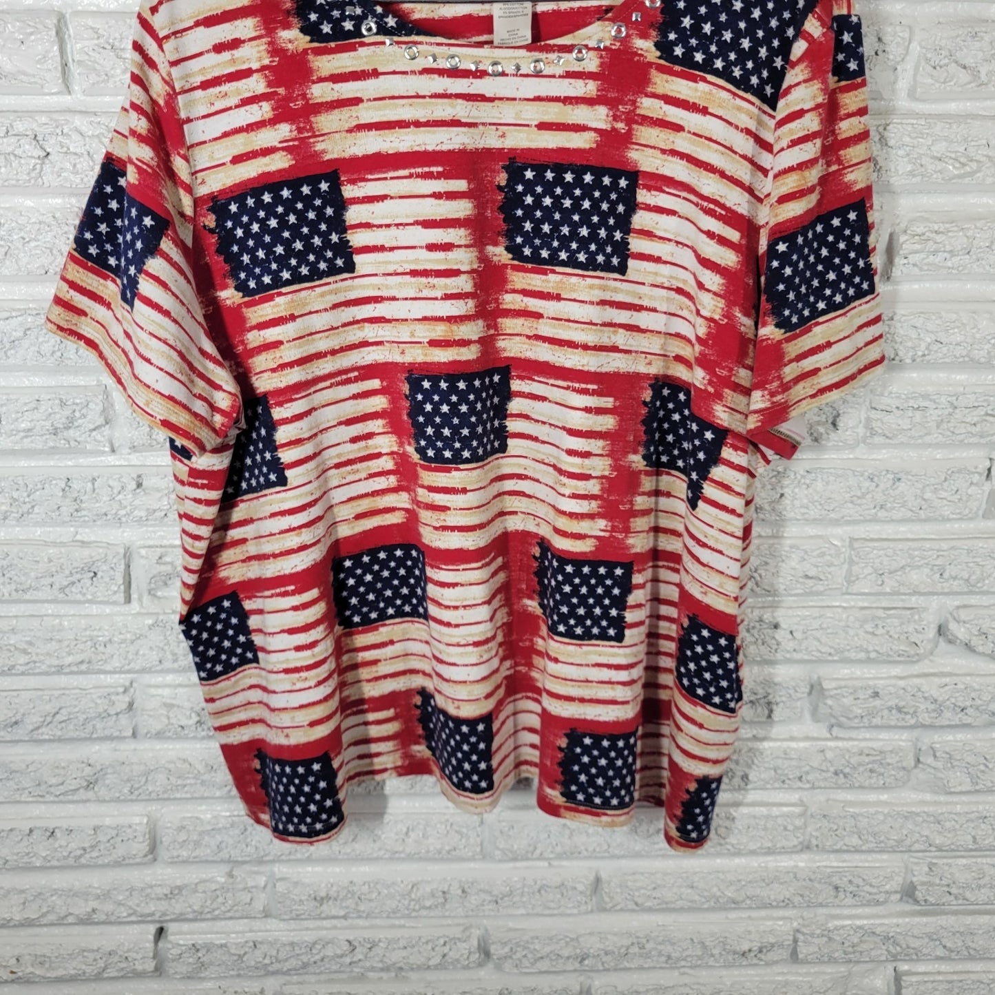 Fourth of July Alfred Dunner Womens Top 3X Plus Tee Short Sleeve Flag Patriotic