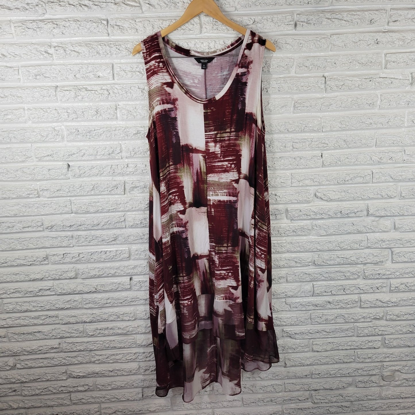 Simply Vera Wang Womens Dress XL Tank Hi Low Chiffon Hem Burgundy Watercolor