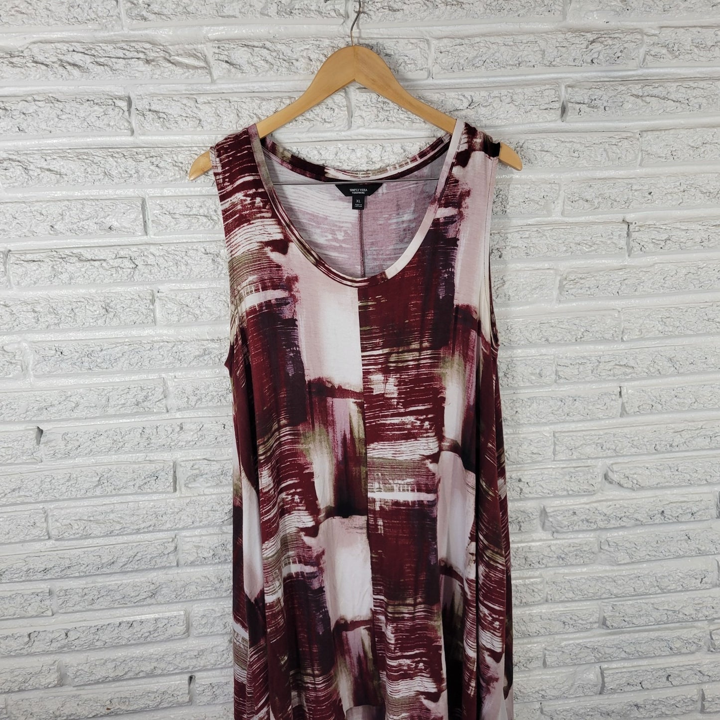 Simply Vera Wang Womens Dress XL Tank Hi Low Chiffon Hem Burgundy Watercolor