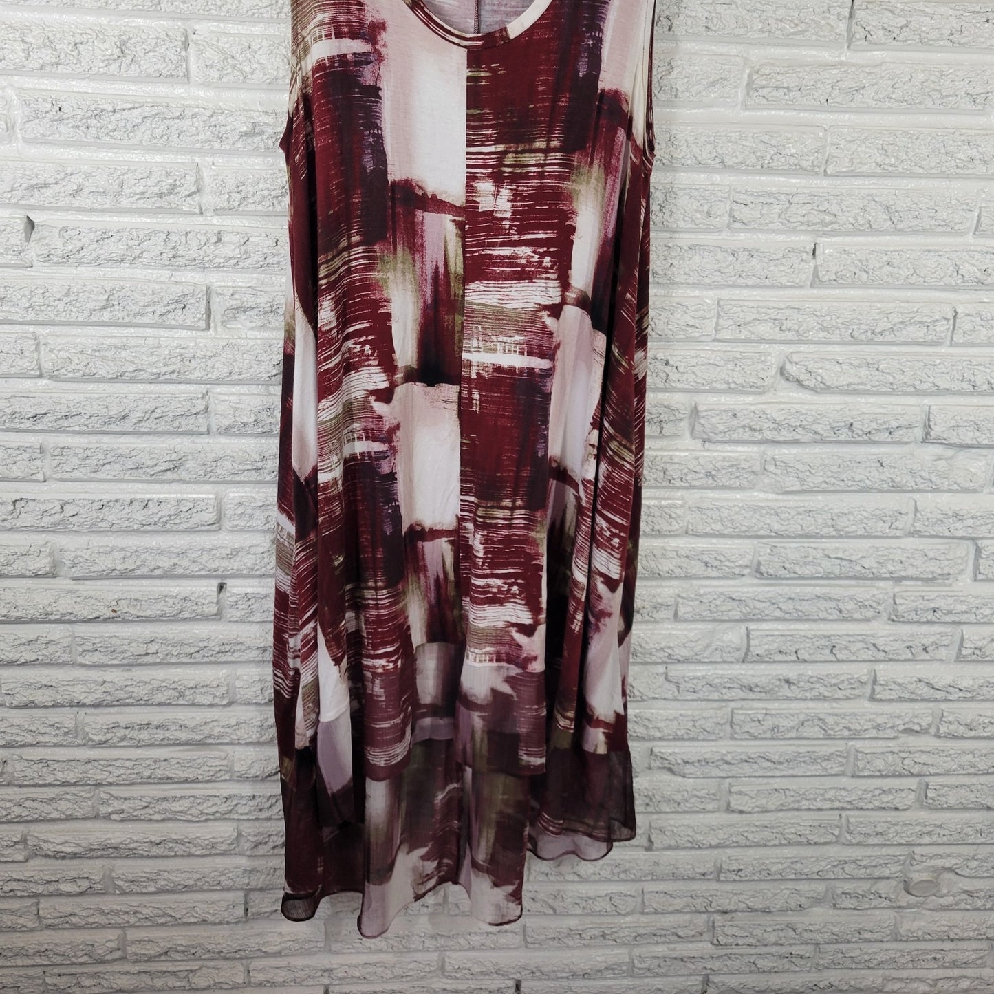 Simply Vera Wang Womens Dress XL Tank Hi Low Chiffon Hem Burgundy Watercolor