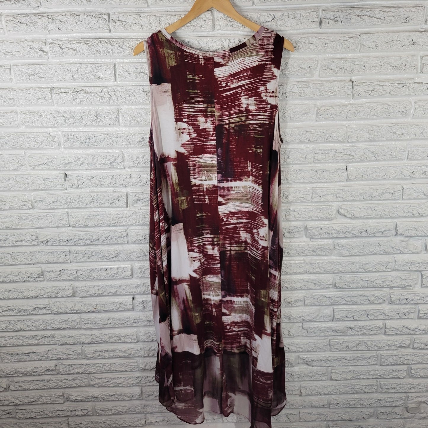 Simply Vera Wang Womens Dress XL Tank Hi Low Chiffon Hem Burgundy Watercolor