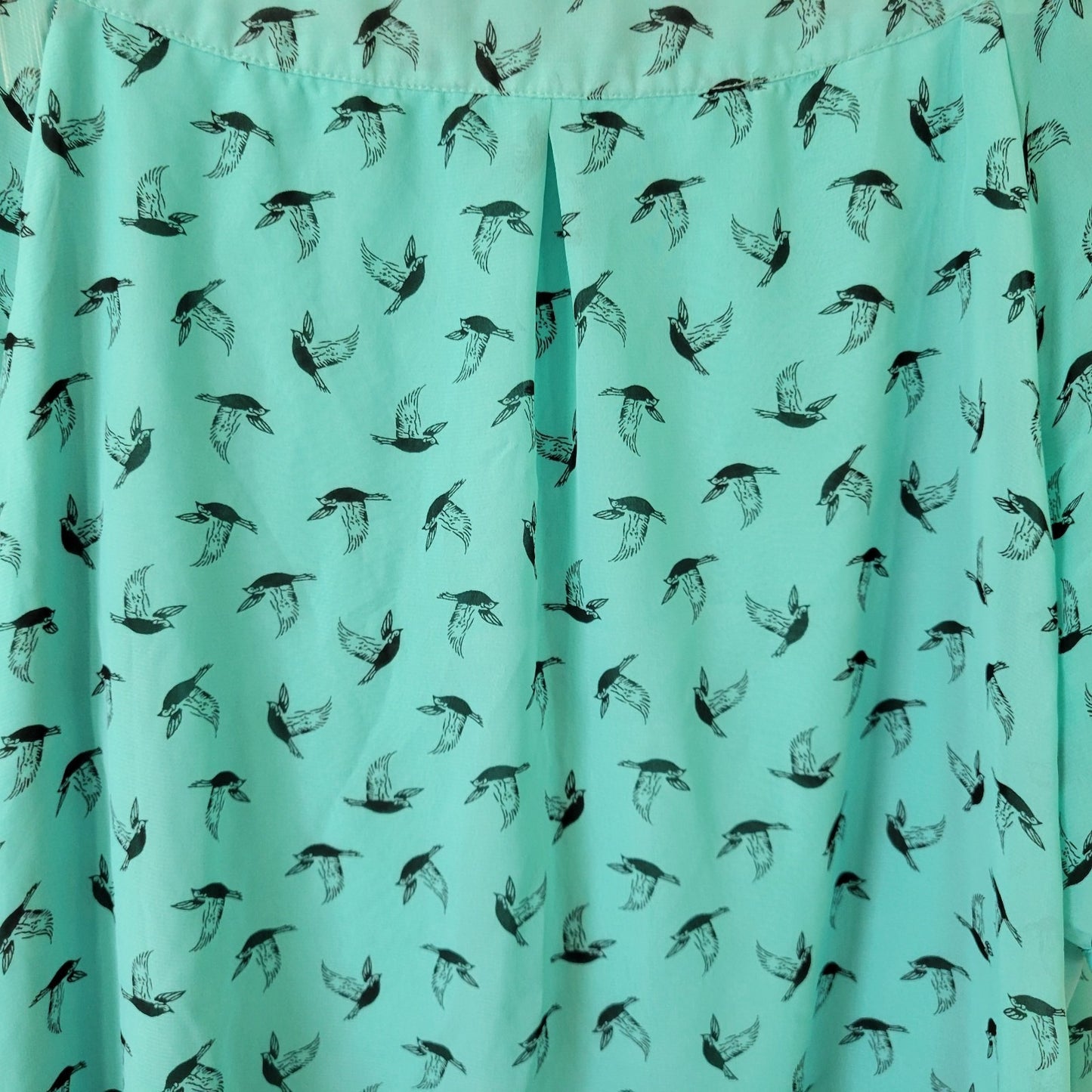 Sara Michelle 3X Plus Size Top Blue Sheer Bird Print Pleated Tunic Lined Blouse