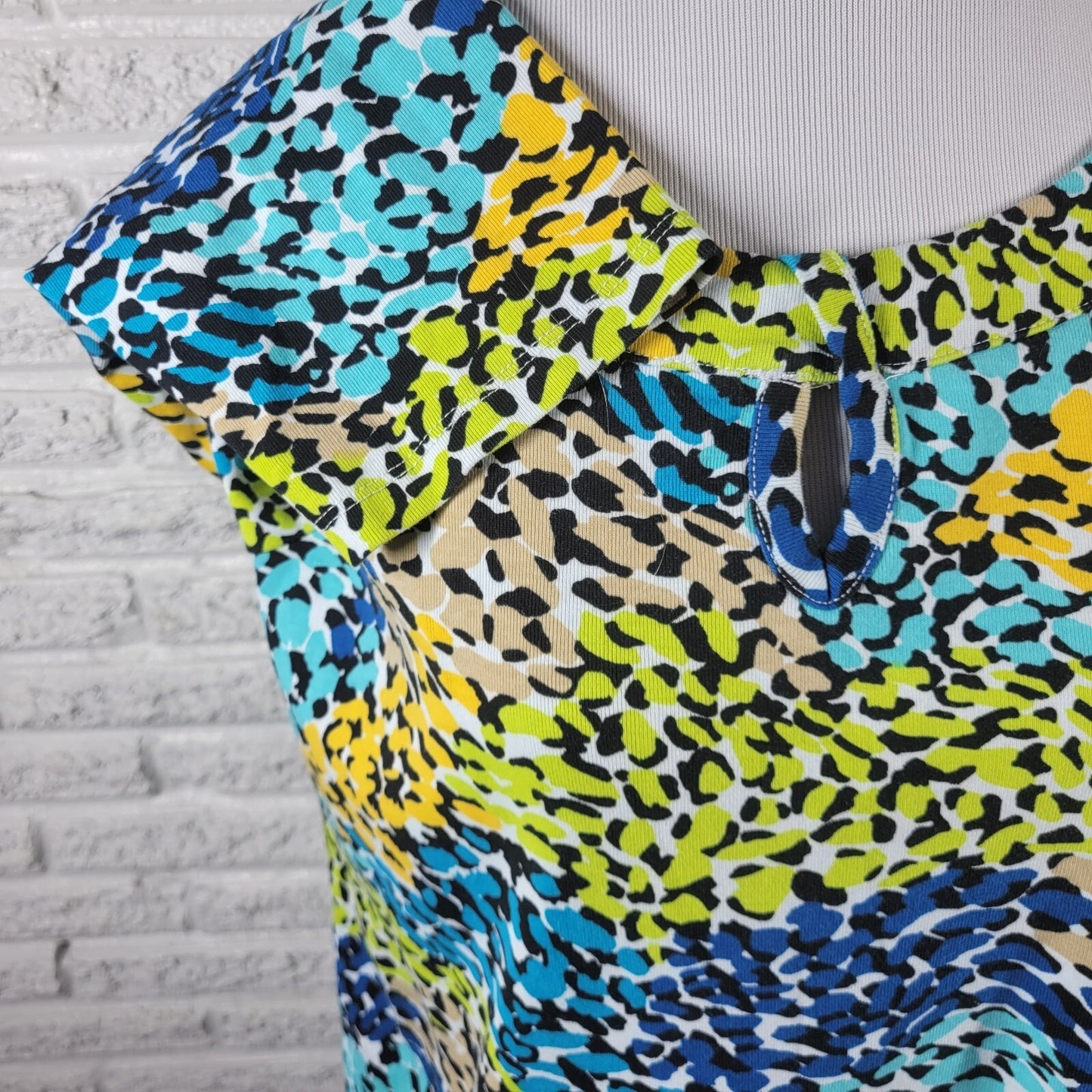 Rafaella Studio Women Top 2X Plus Knit 3/4 Sleeve Blue Watercolor Cotton Keyhole