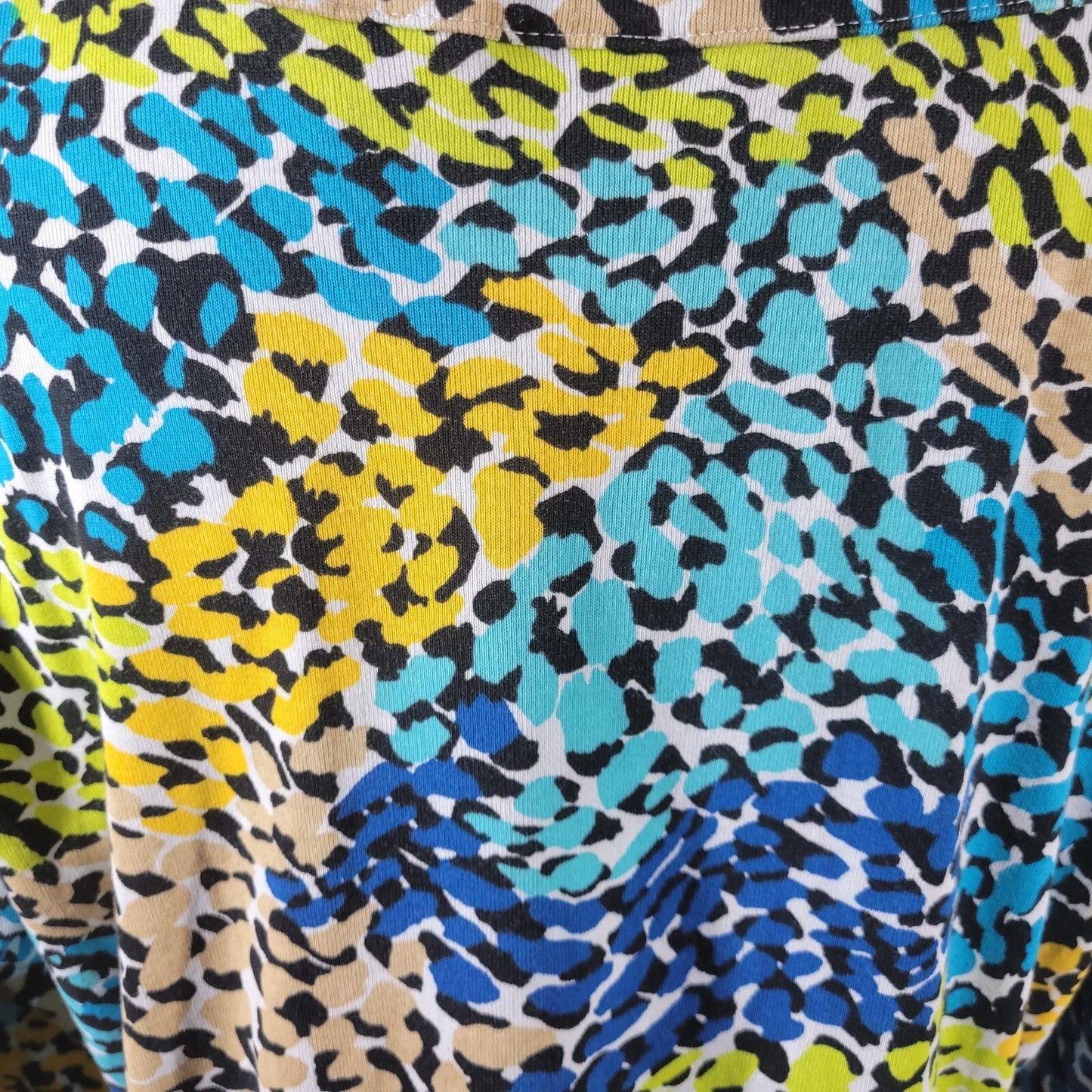 Rafaella Studio Women Top 2X Plus Knit 3/4 Sleeve Blue Watercolor Cotton Keyhole