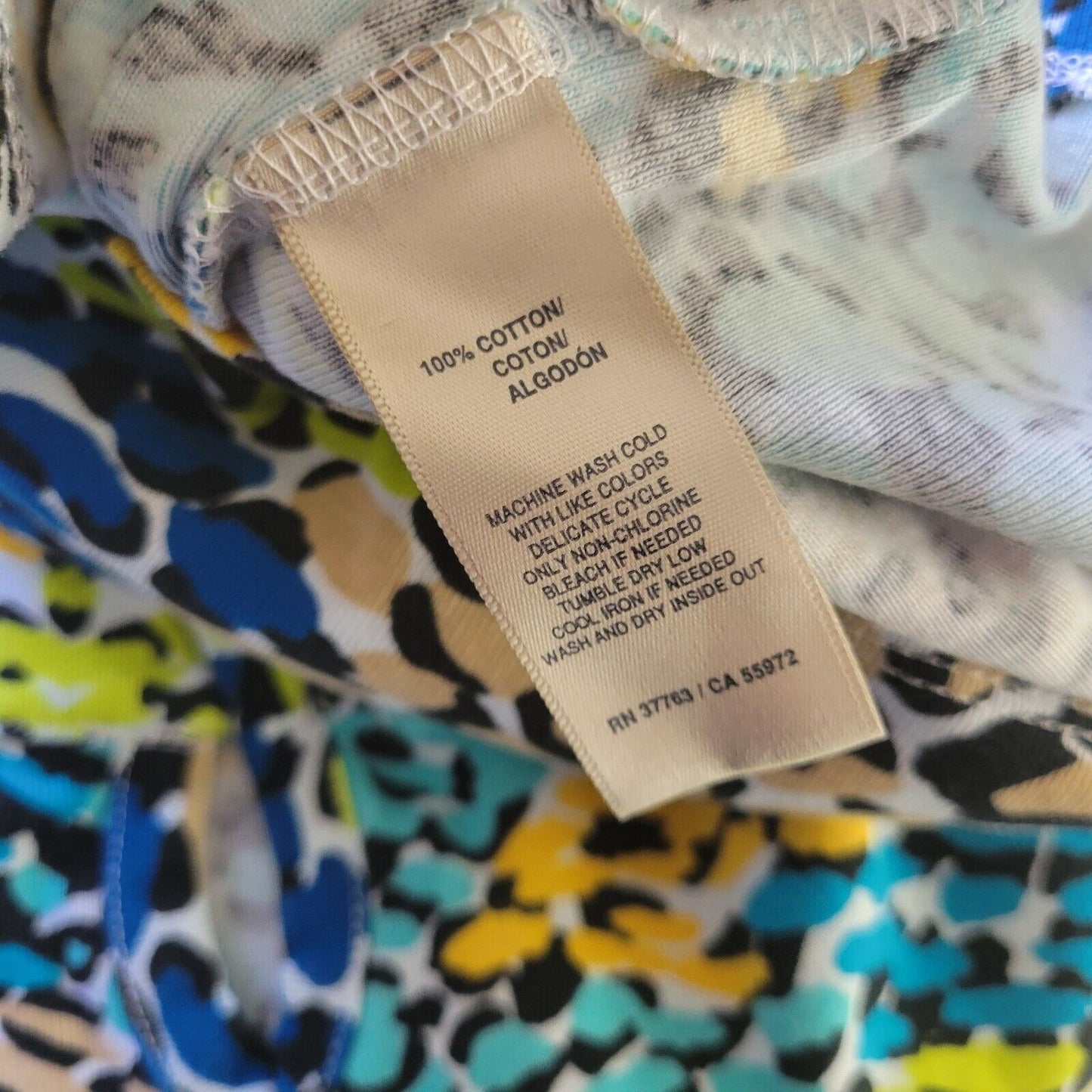 Rafaella Studio Women Top 2X Plus Knit 3/4 Sleeve Blue Watercolor Cotton Keyhole