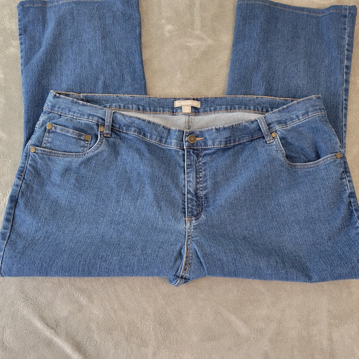 Woman Within Womens Jeans 22WP Petite Plus Capri Medium Blue Denim Zip Fly Comfy