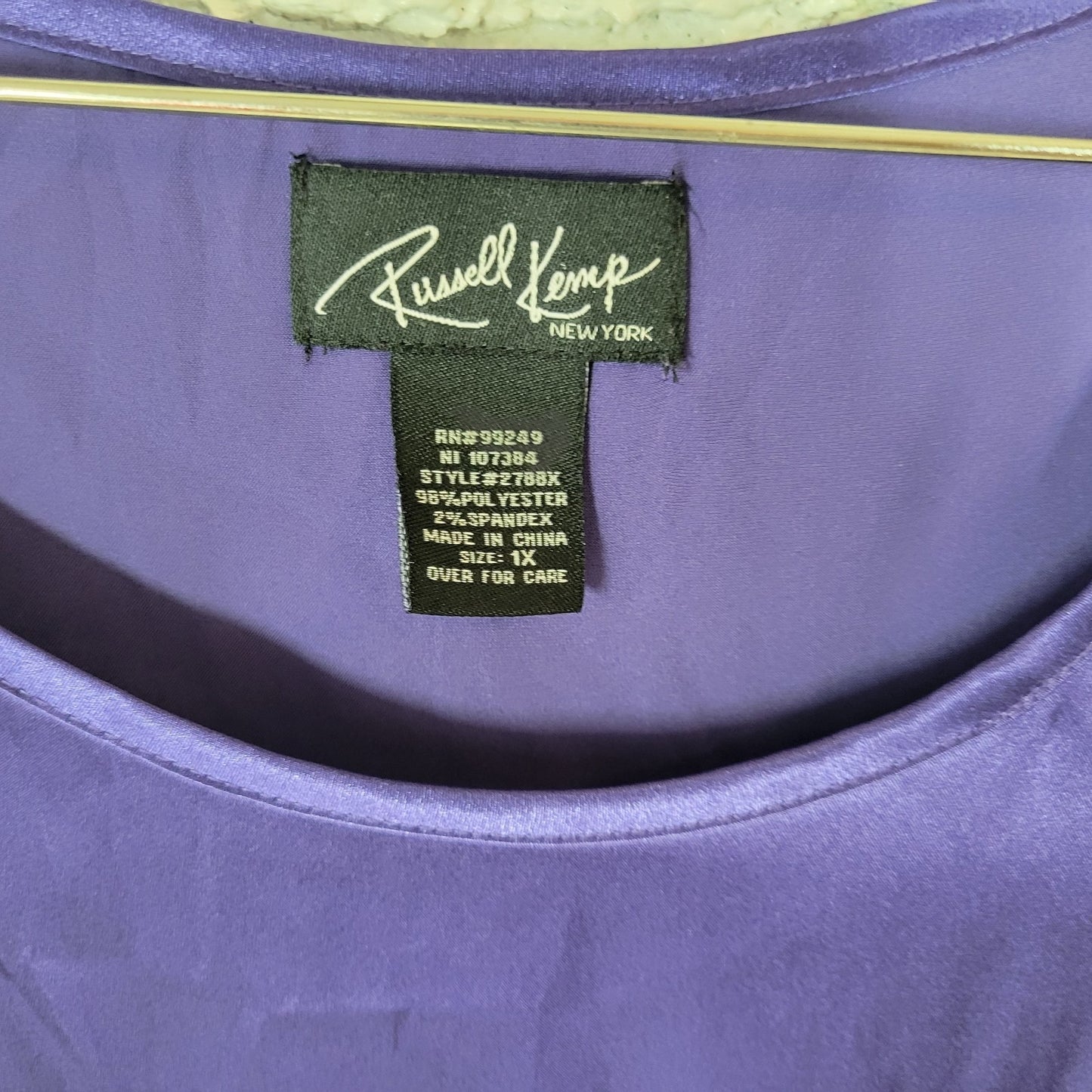 Russell Kemp Womens Top 1X Plus Tank Shell Purple Poly Blend Office Lightweight
