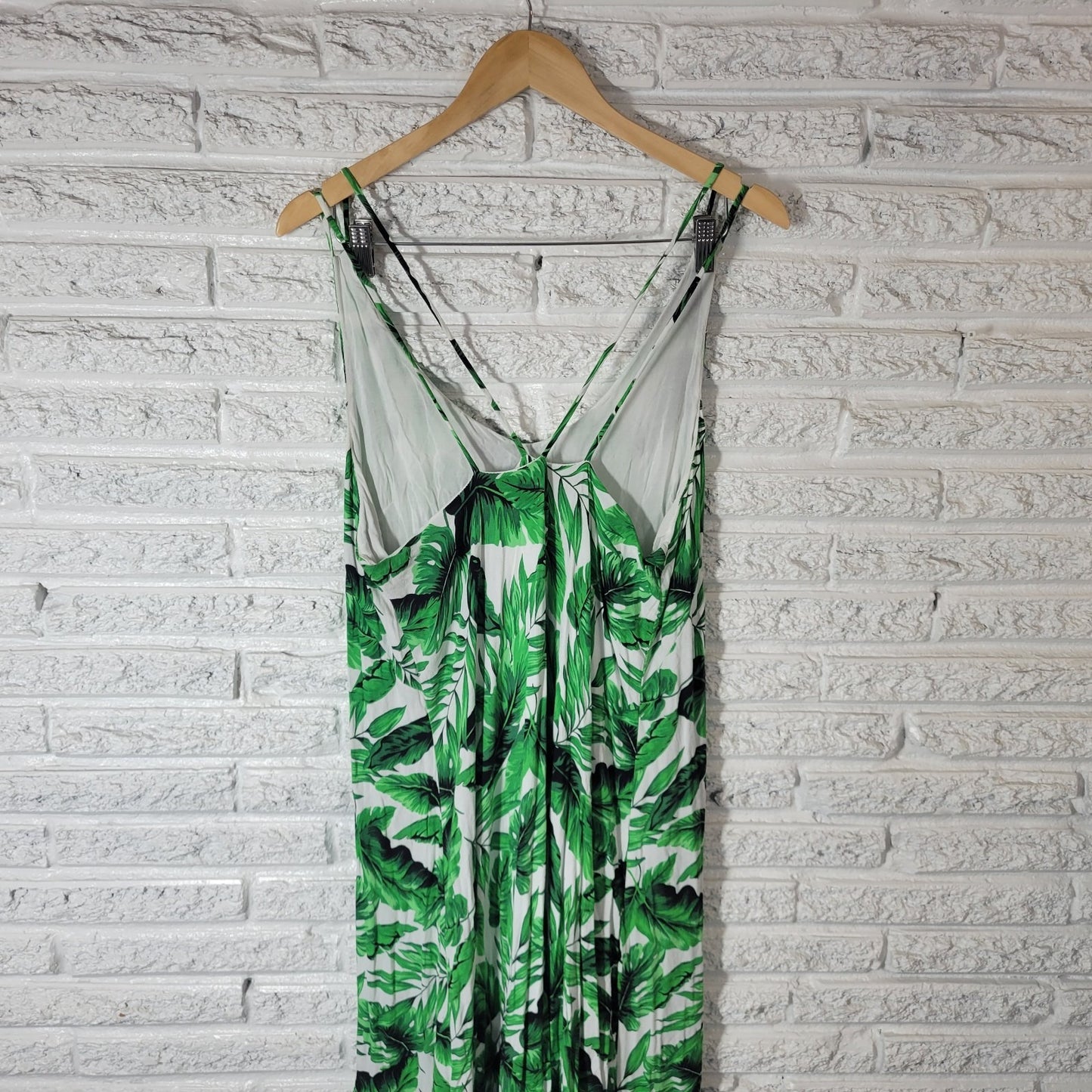 Scoop Women Dress XL 16 8 High Low Spaghetti Strap Criss Cross Back Green Floral