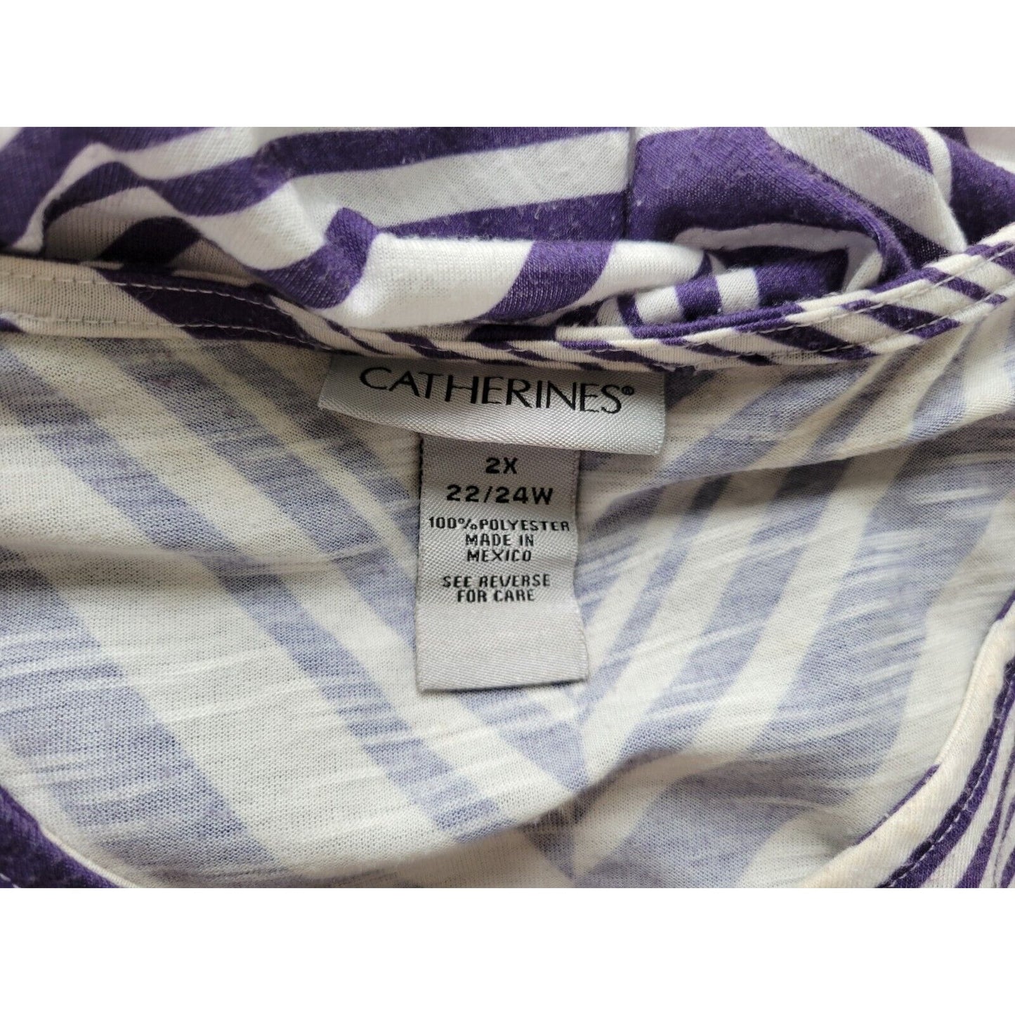 Catherines Womens Top 2X Plus Tunic Short Sleeve Purple Stripe Studded Polyester