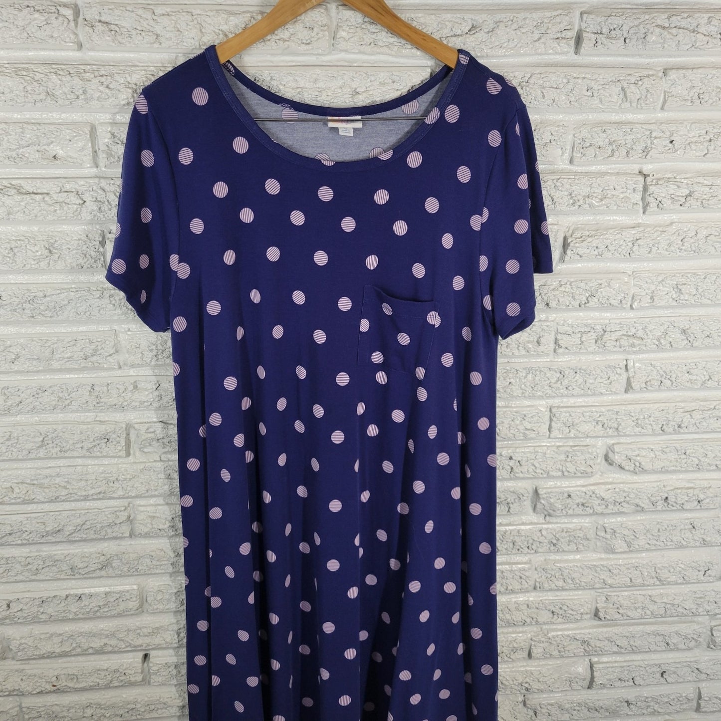LuLaRoe Women's XL Blue Polka Dot High Low Hem T-Shirt Dress Round Neck