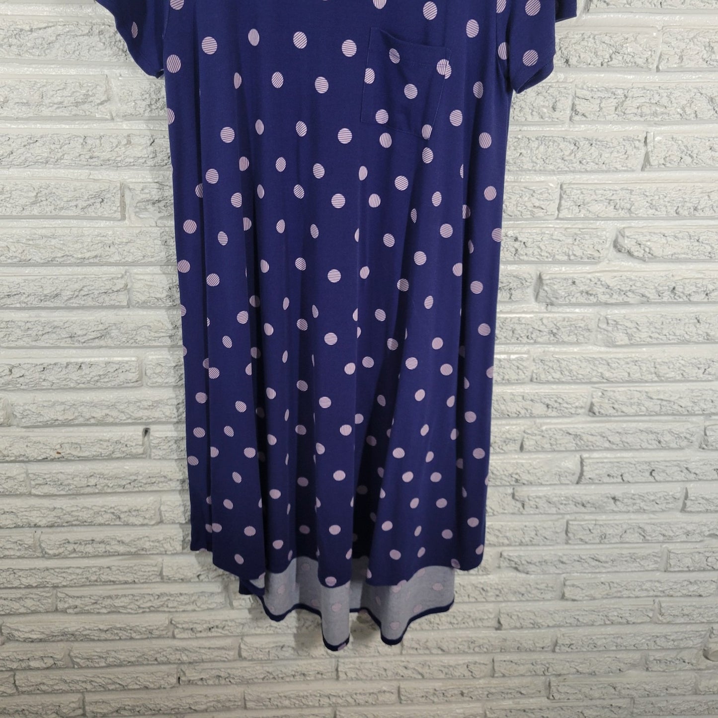 LuLaRoe Women's XL Blue Polka Dot High Low Hem T-Shirt Dress Round Neck