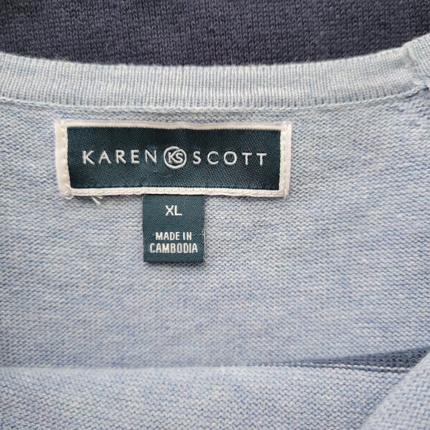 Karen Scott Women's Size XL Blue Gray Striped Cotton Knit Crew Neck Long Sleeve