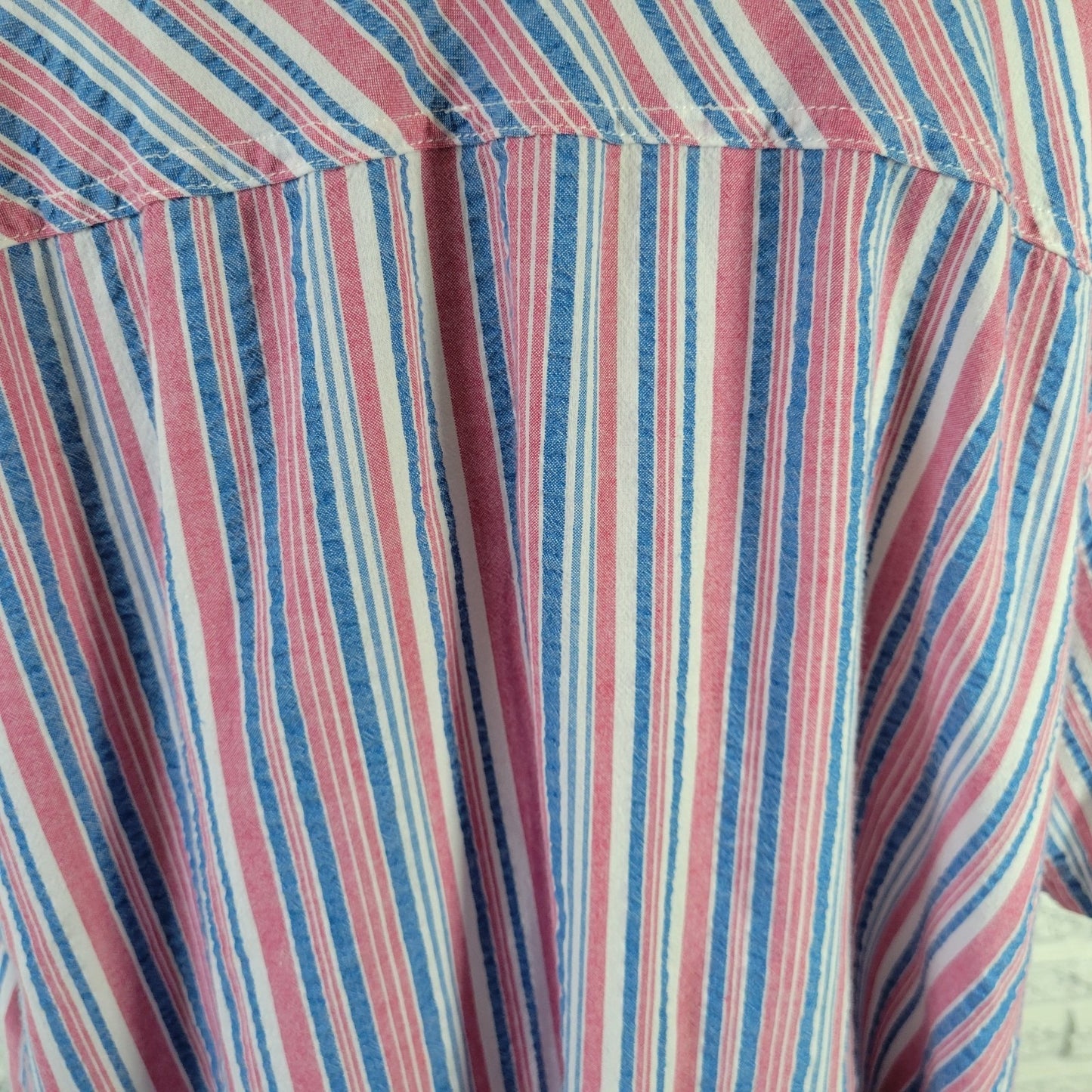 Woman Within Women's Plus Size 2X Pink Blue Stripe Tunic 100% Cotton V-Neck