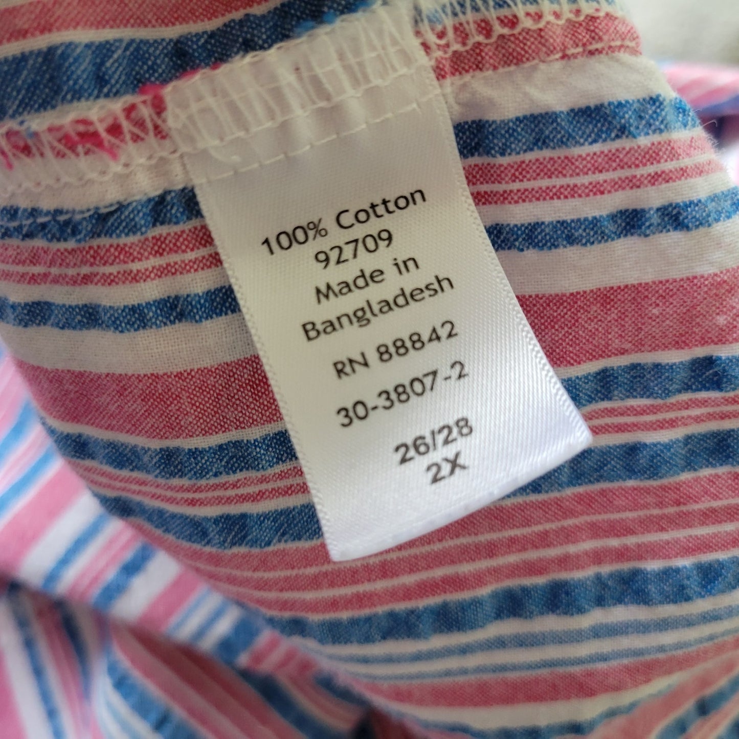 Woman Within Women's Plus Size 2X Pink Blue Stripe Tunic 100% Cotton V-Neck