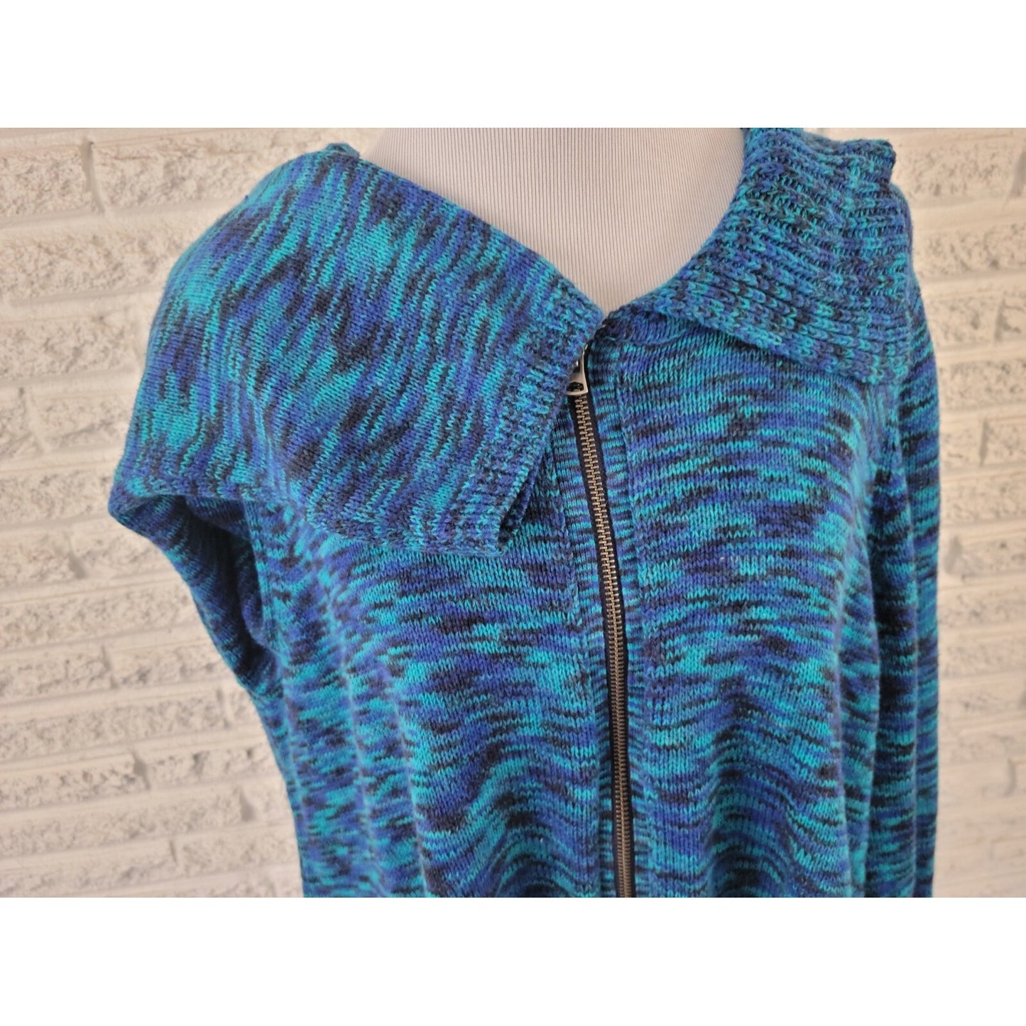 Catherines Womens Sweater 1X Plus  Zip Up Long Sleeve Office Blue Marled Speckle