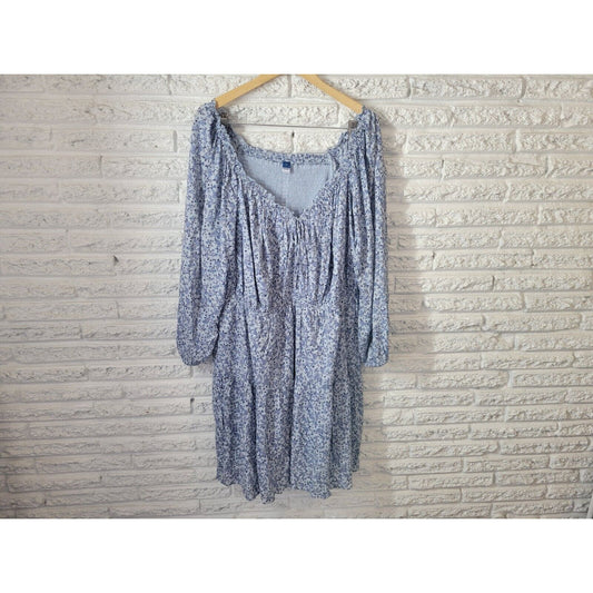 Old Navy Womens Dress 4X On Off Shoulder Fit Flare Casual Blue Paisley Pockets