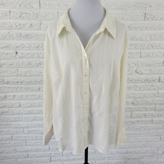 Apt 9 Womens Shirt 3X Plus Button Up Long Sleeves White Striped Metallic Office