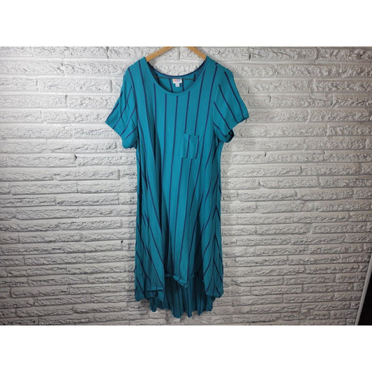 Lularoe Womens Dress Extra Large XL Tee Knit Comfy Asymmetric Blue Stripe Pocket