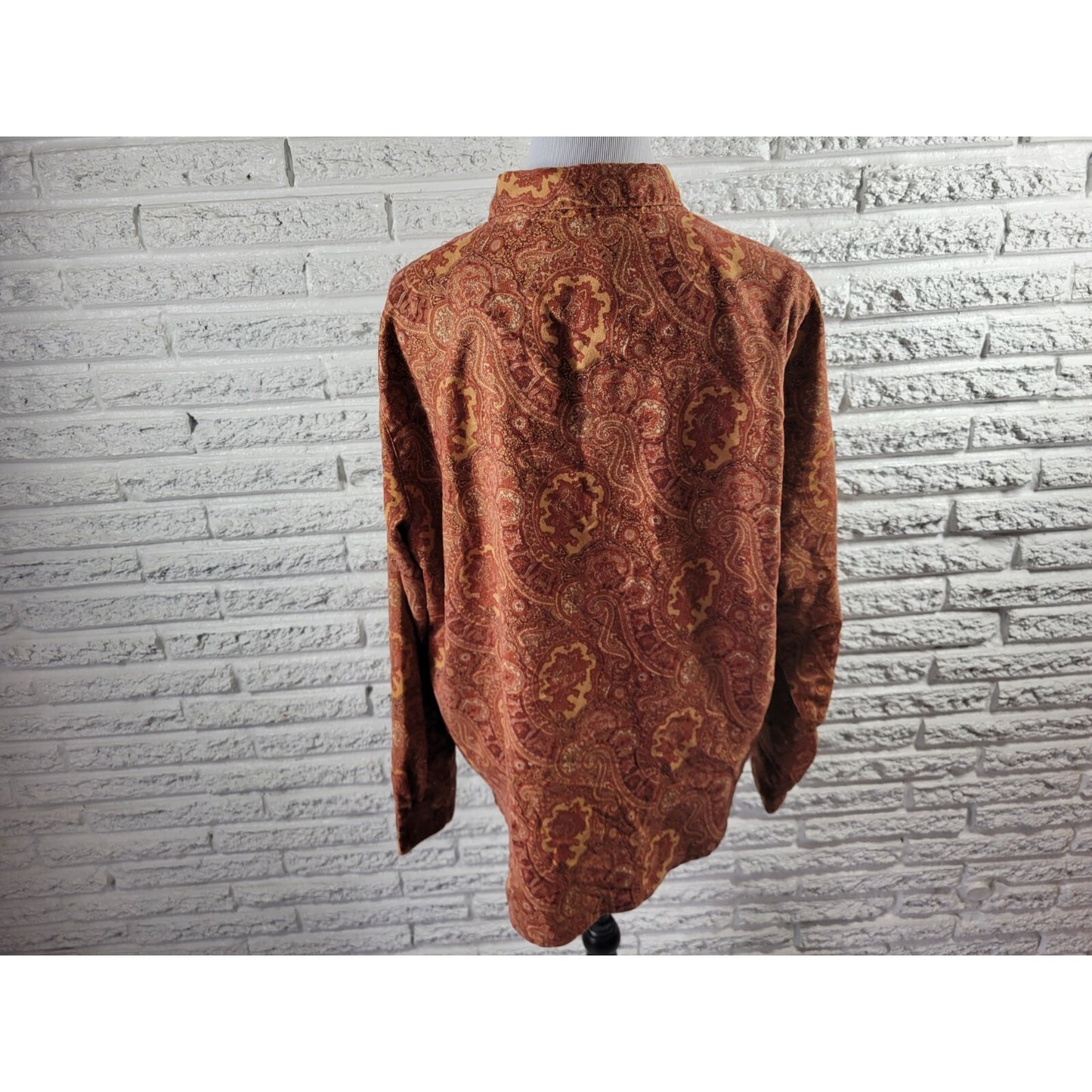Lemon Grass Womens Top Extra Large XL Long Sleeve Brown Paisley Velour Collar
