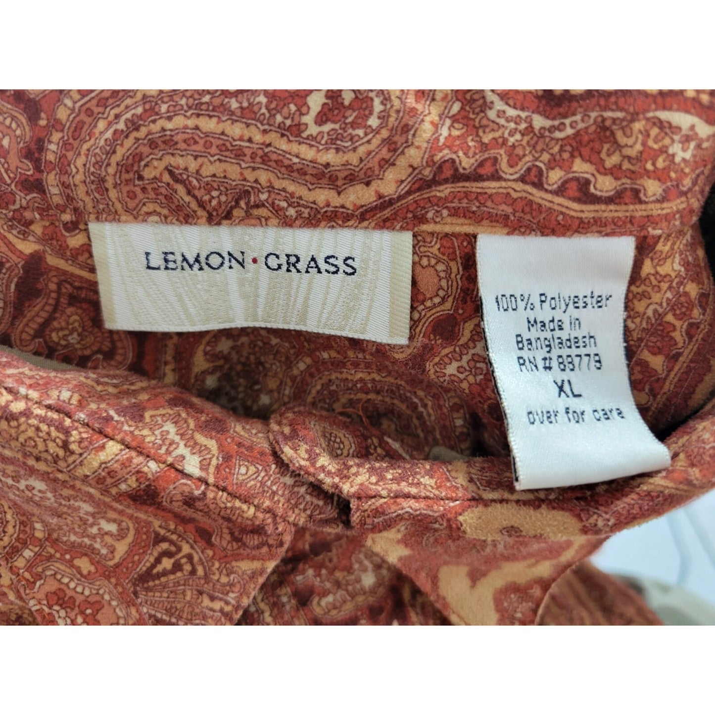 Lemon Grass Womens Top Extra Large XL Long Sleeve Brown Paisley Velour Collar