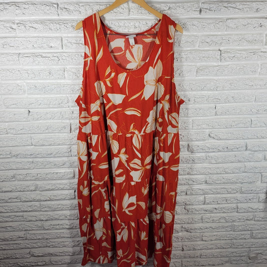 Ava Viv Women Dress 4X Plus Sleeveless Red Floral Poly Blend Ruffle Casual Comfy