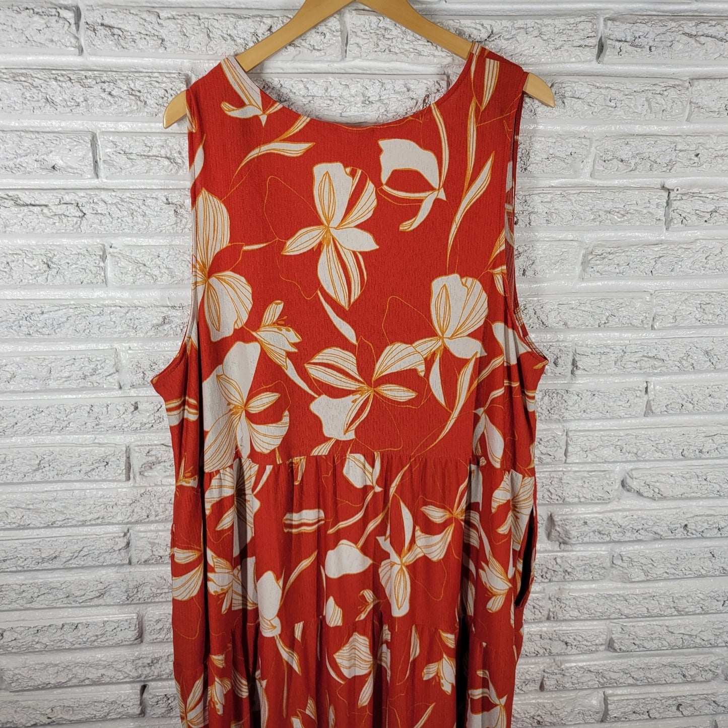 Ava Viv Women Dress 4X Plus Sleeveless Red Floral Poly Blend Ruffle Casual Comfy