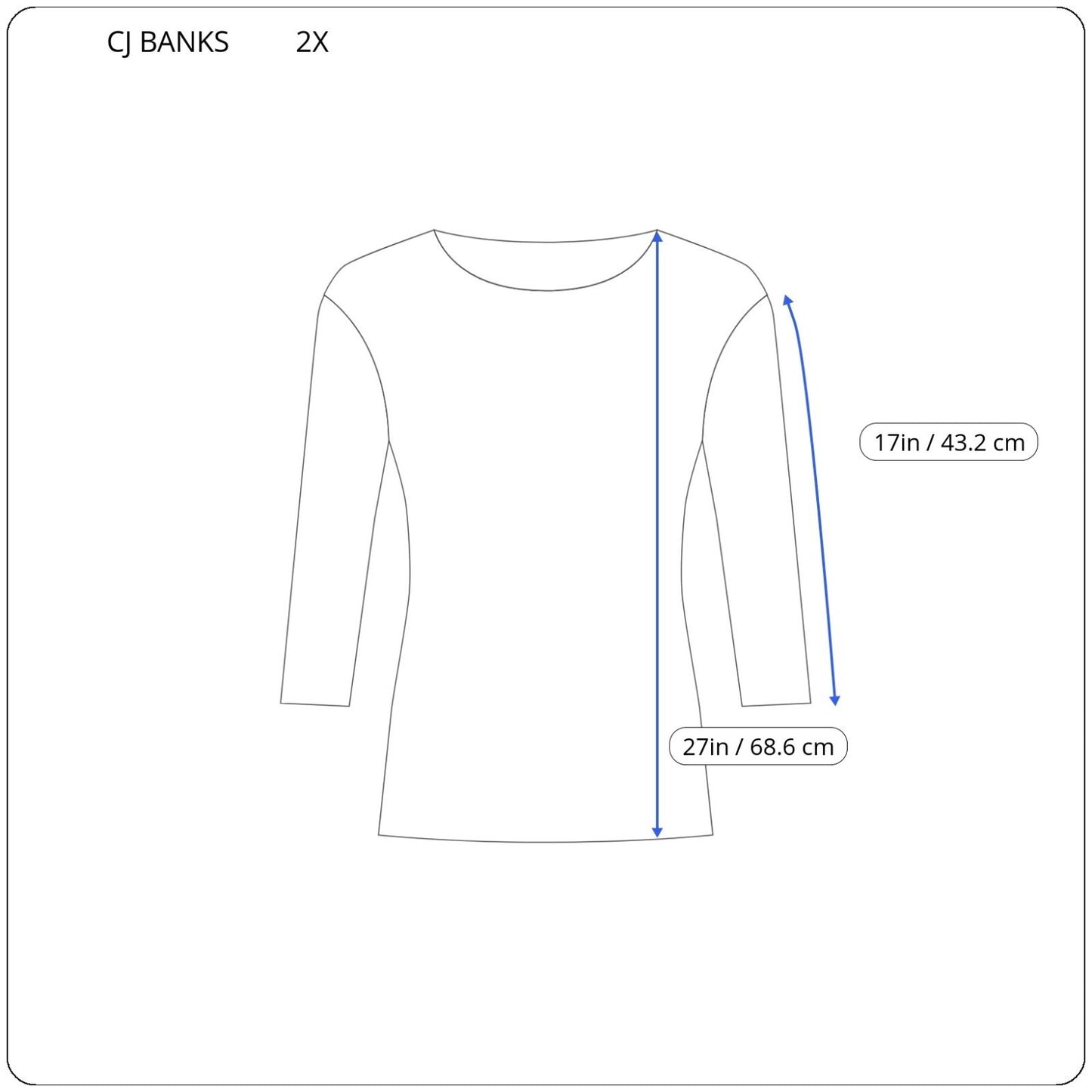 CJ Banks Women Top 2X Plus Bell 3/4 Sleeve Open Overlay Sheer Polyester Scripted